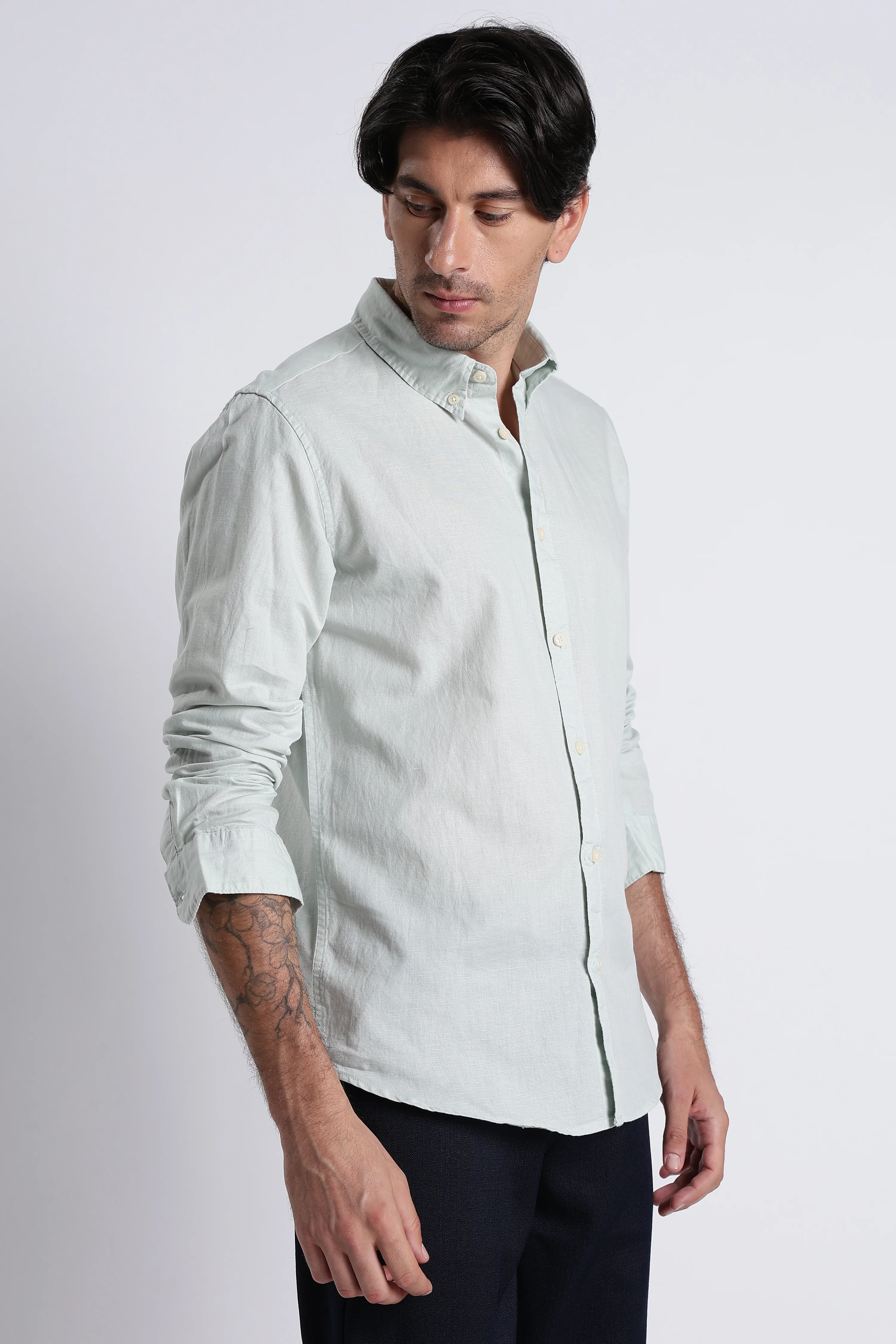 Men Premium Cotton Linen Slim Fit Solid Shirt - Image 7