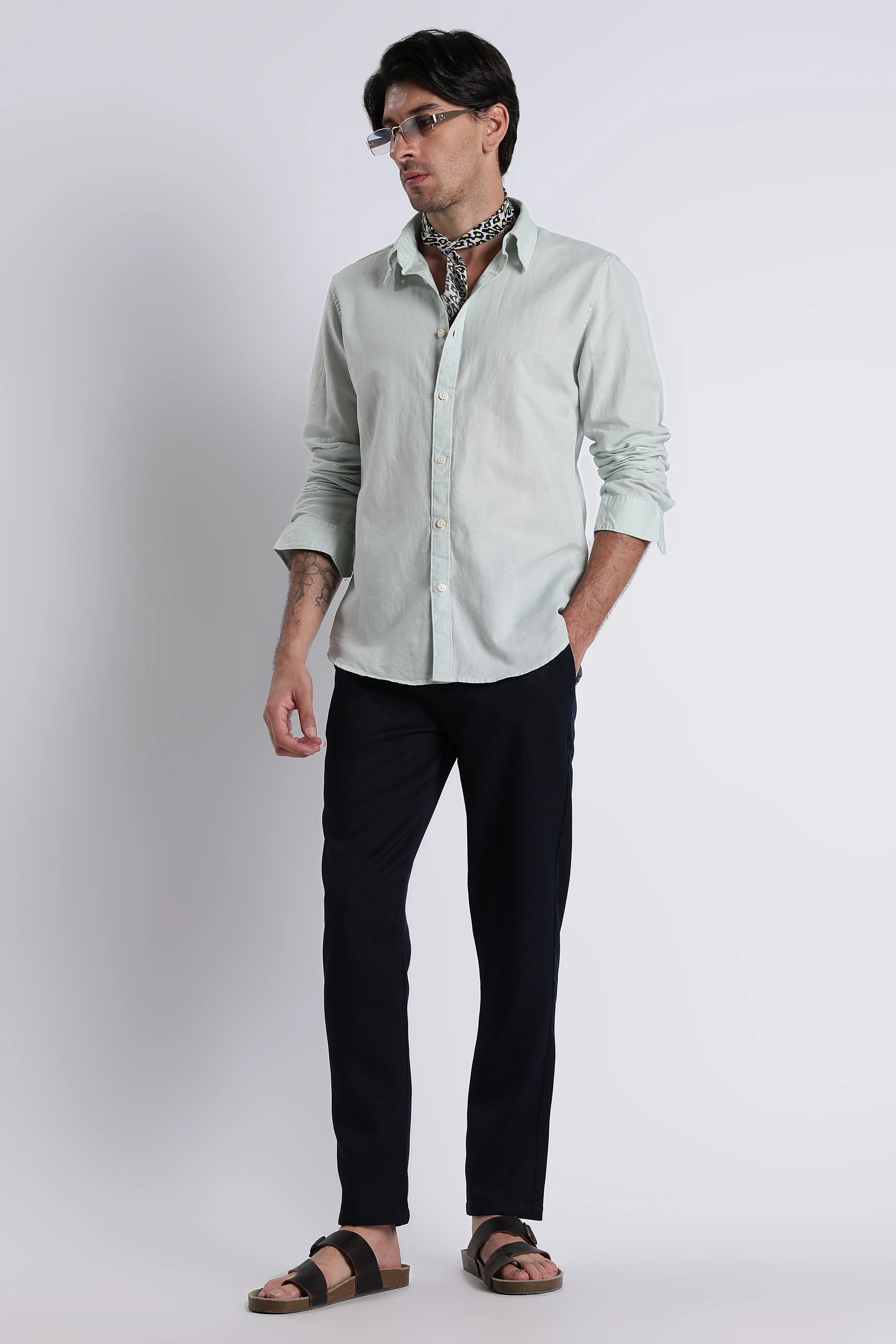 Men Premium Cotton Linen Slim Fit Solid Shirt - Image 8
