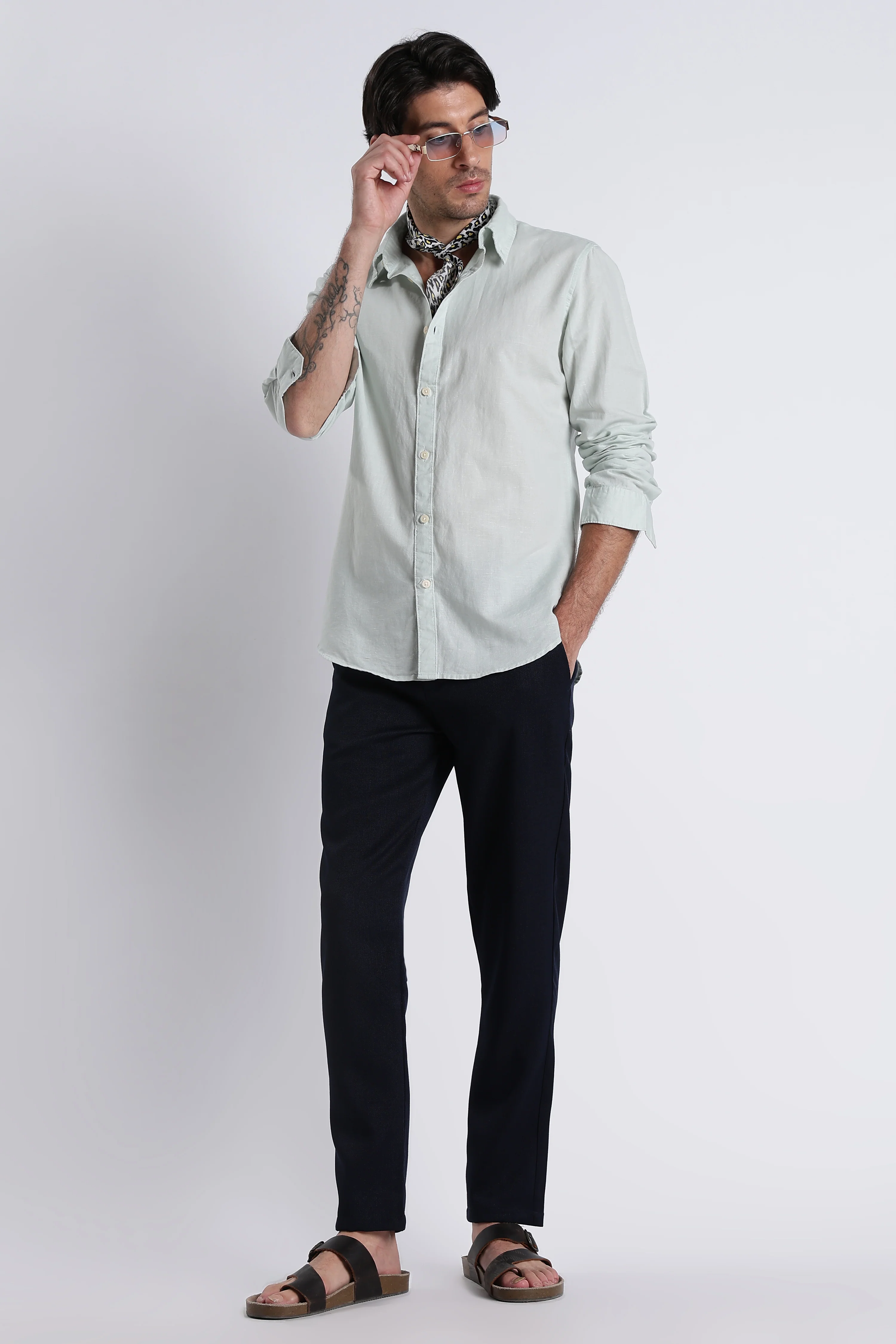 Men Premium Cotton Linen Slim Fit Solid Shirt - Image 9