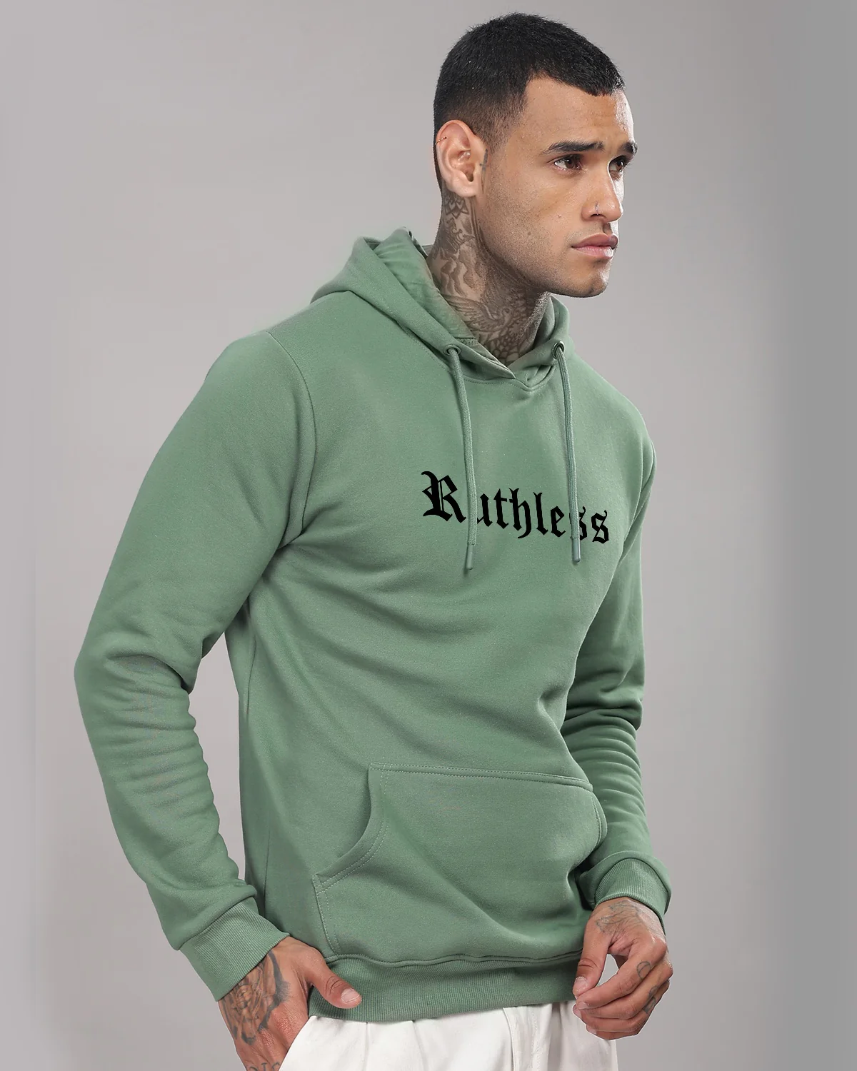 Men Printed Green Hoodie - Image 2
