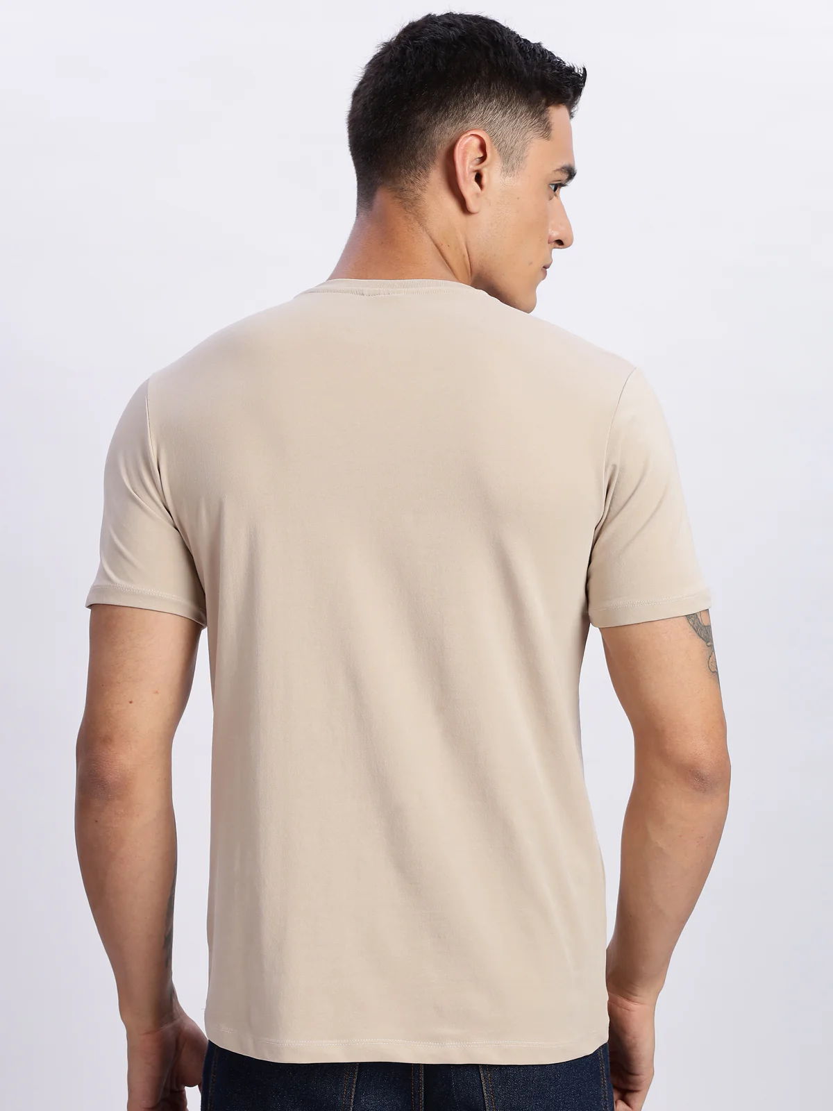 Men Printed Beige T Shirt - Image 2