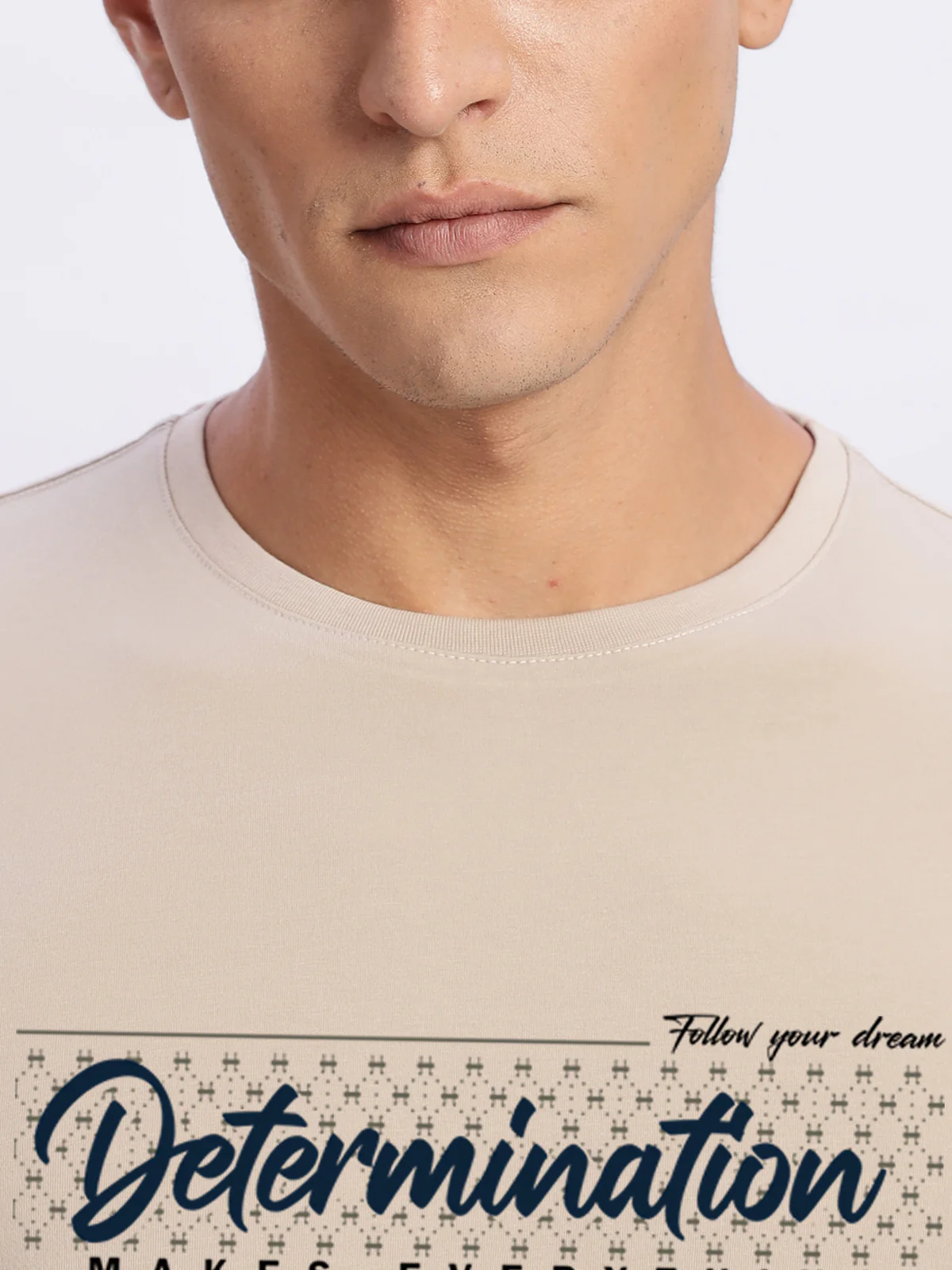 Men Printed Beige T Shirt - Image 3