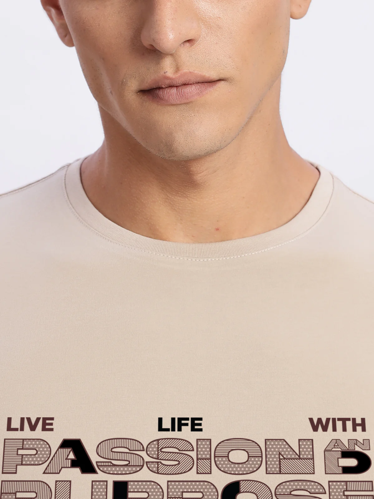 Men Printed Beige T Shirt - Image 3