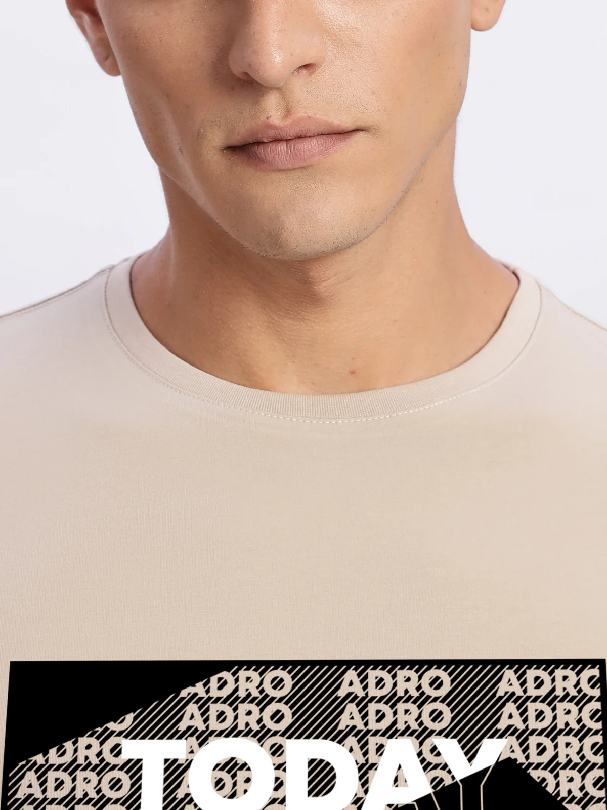 Men Printed Beige T Shirt - Image 3