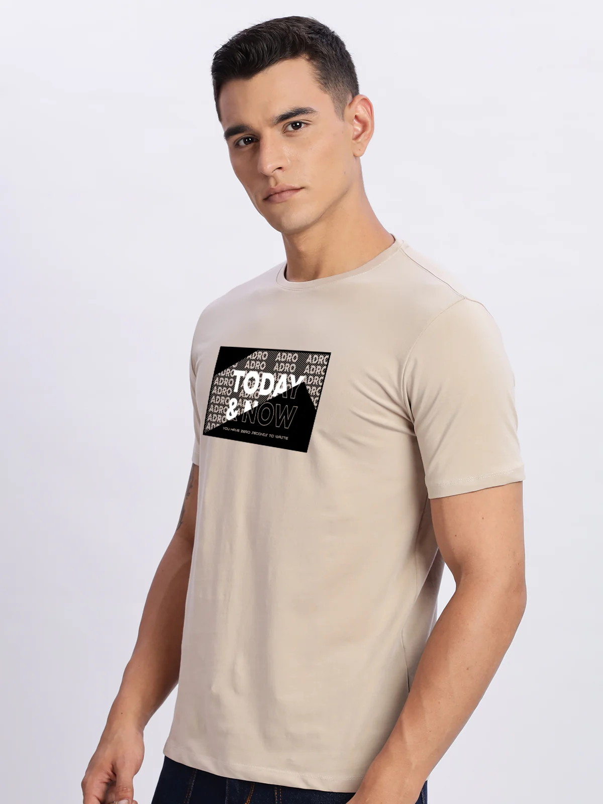 Men Printed Beige T Shirt - Image 4