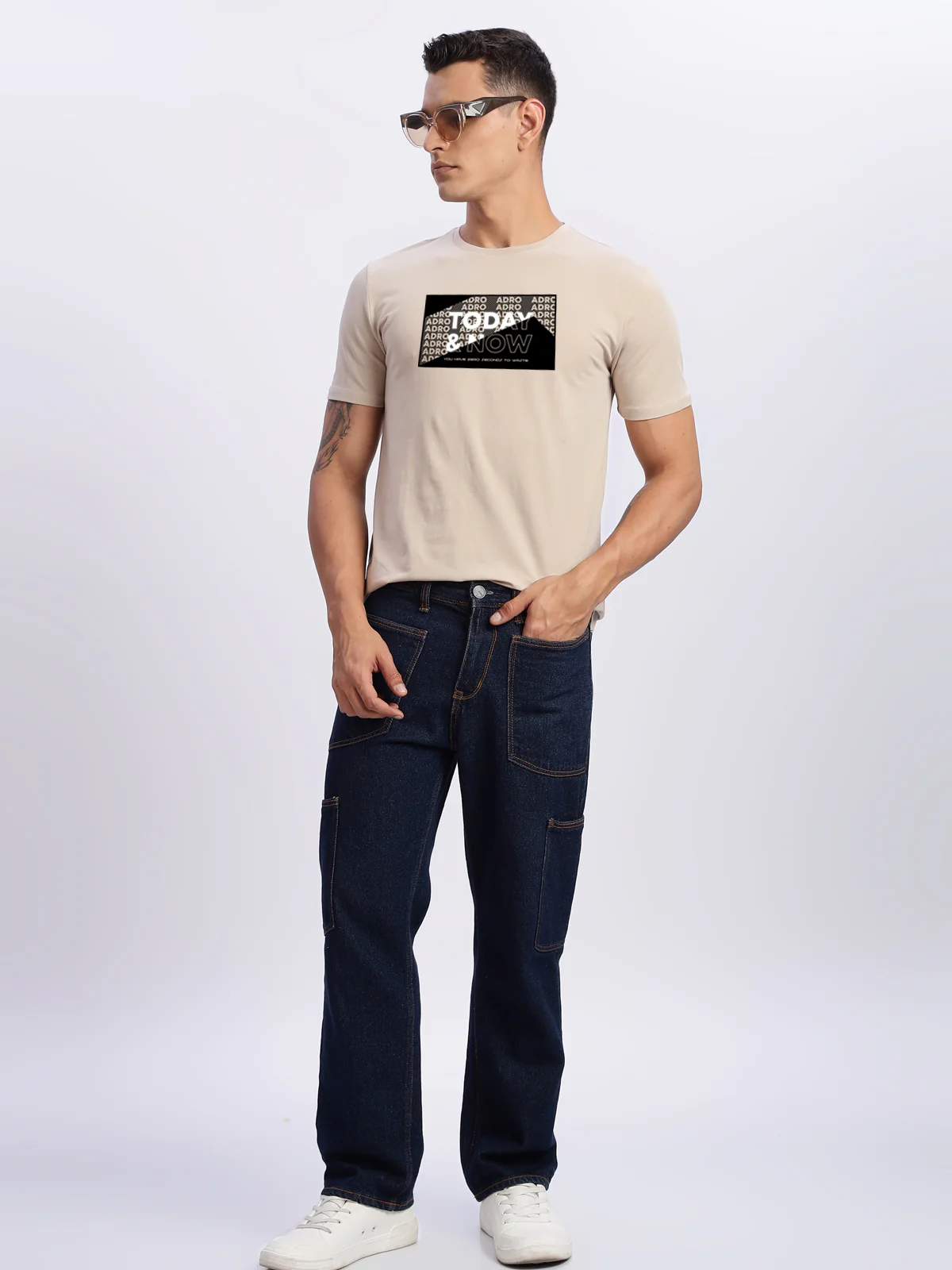 Men Printed Beige T Shirt - Image 5