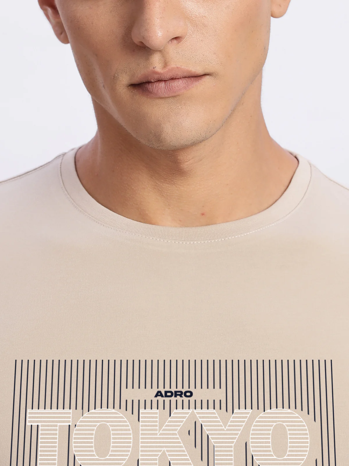 Men Printed Beige T Shirt - Image 3