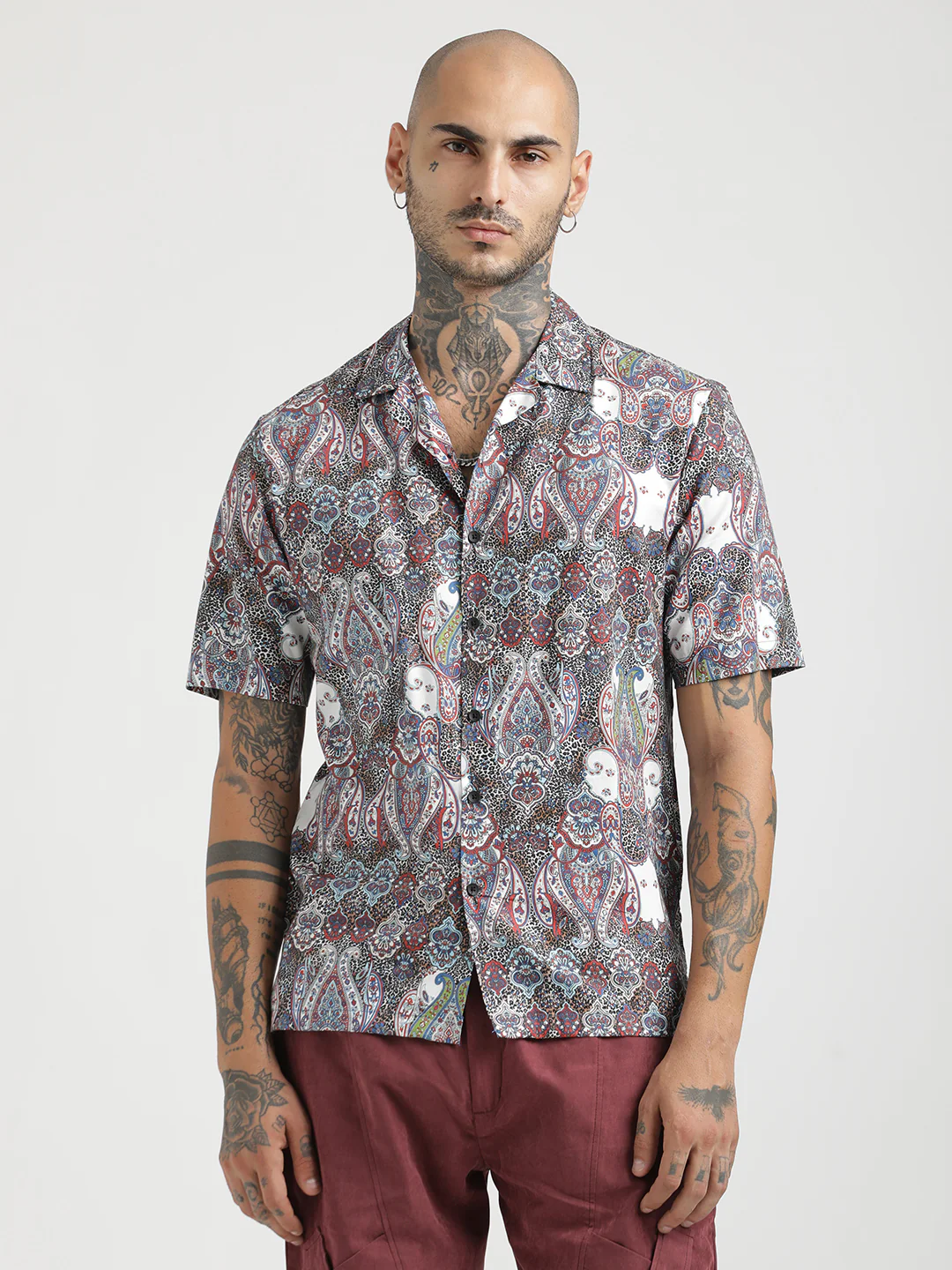 Men Printed Cotton Satin Shirt