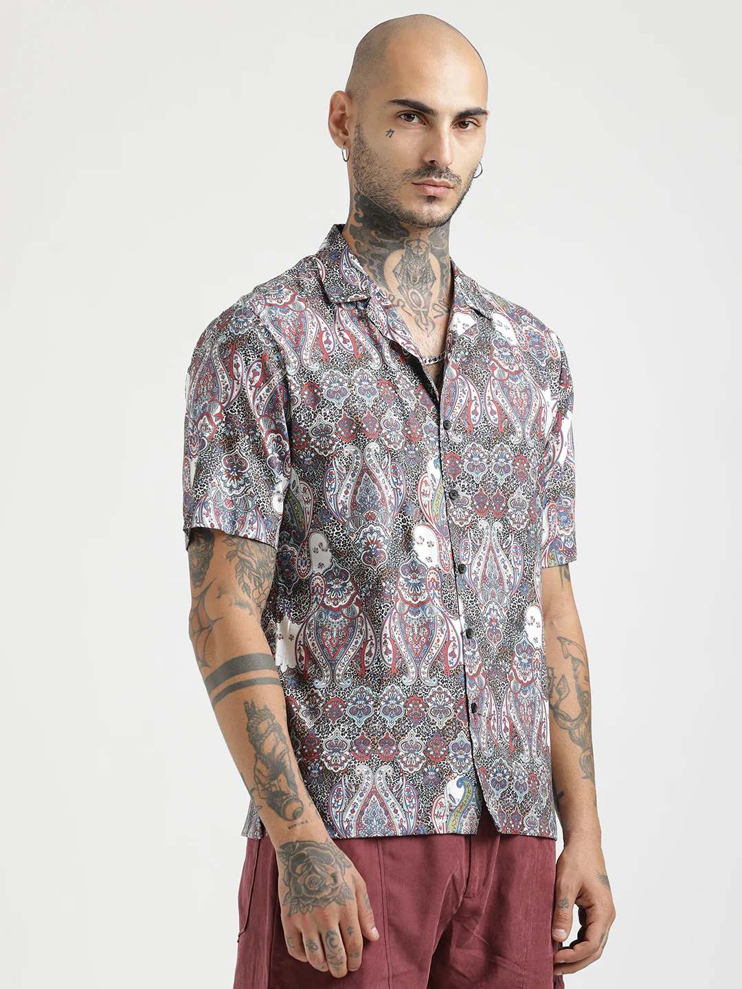 Men Printed Cotton Satin Shirt - Image 3