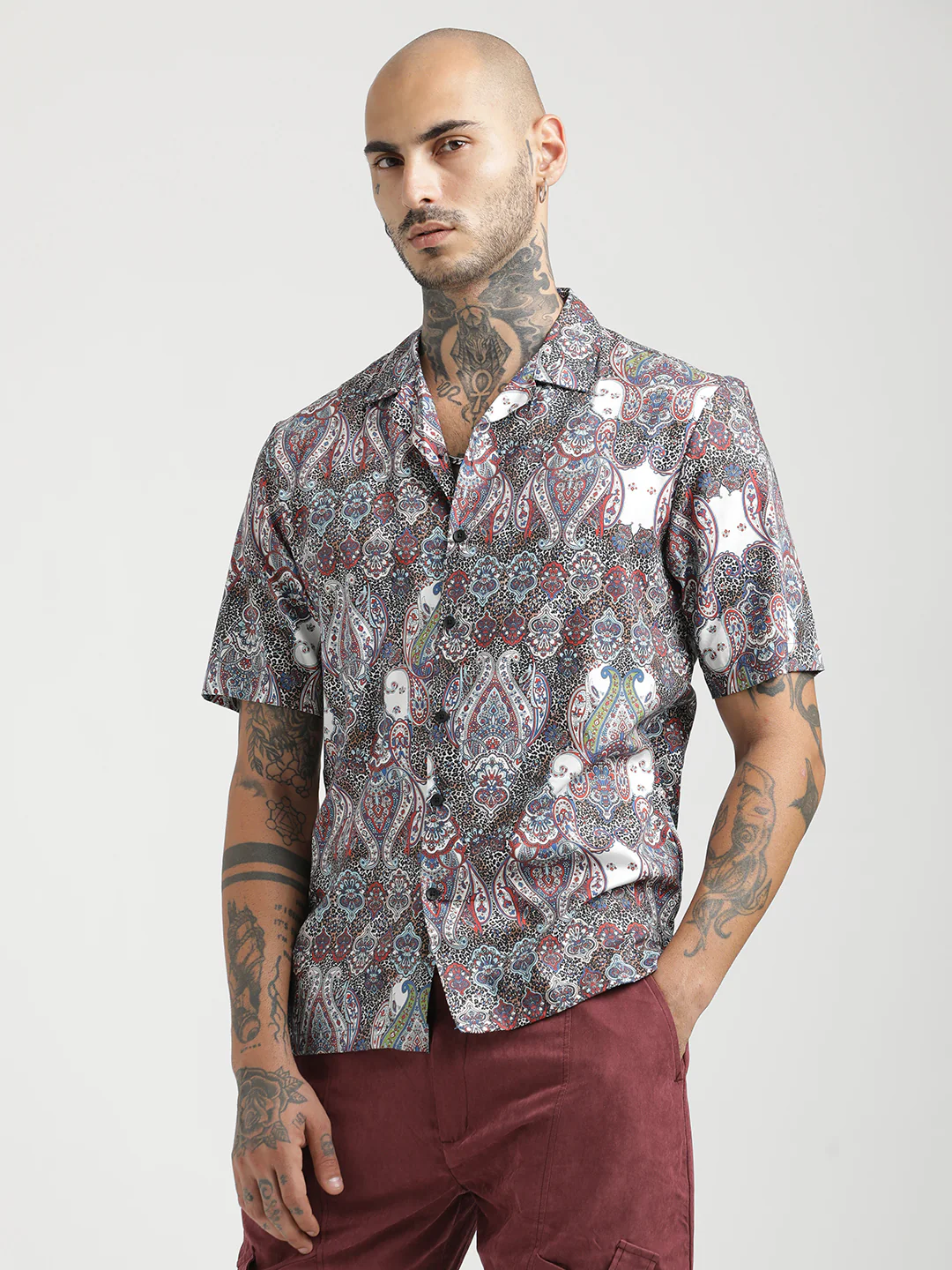 Men Printed Cotton Satin Shirt - Image 5