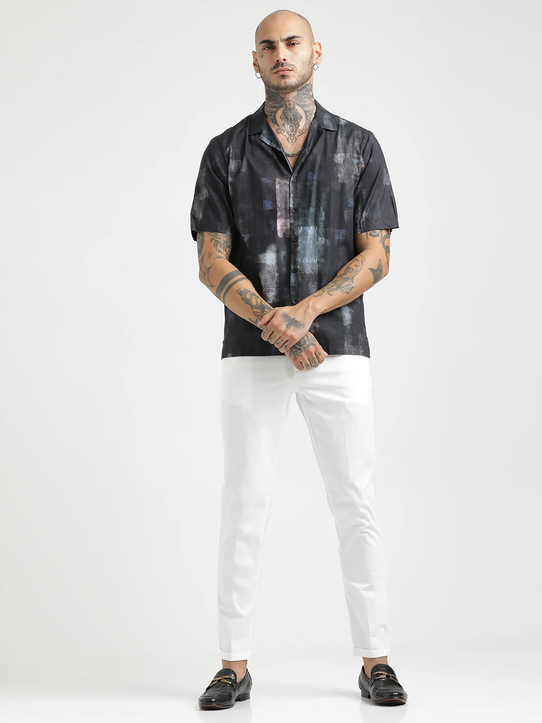 Men Printed Cotton Satin Shirt - Image 2
