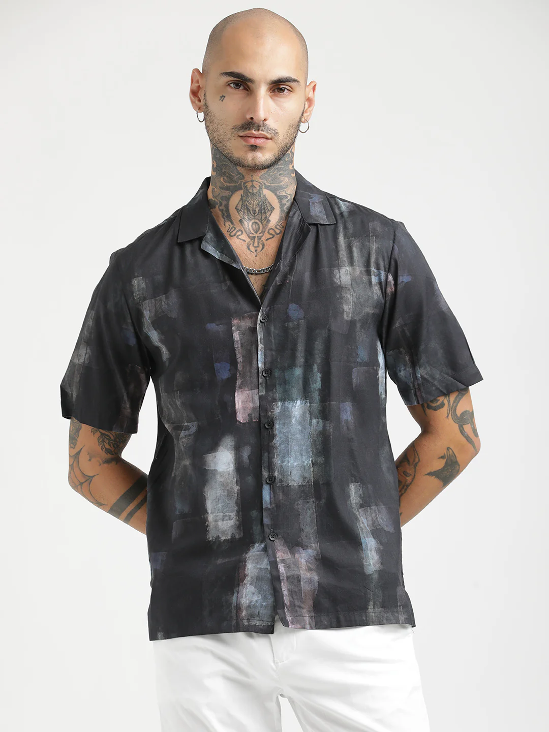 Men Printed Cotton Satin Shirt - Image 3