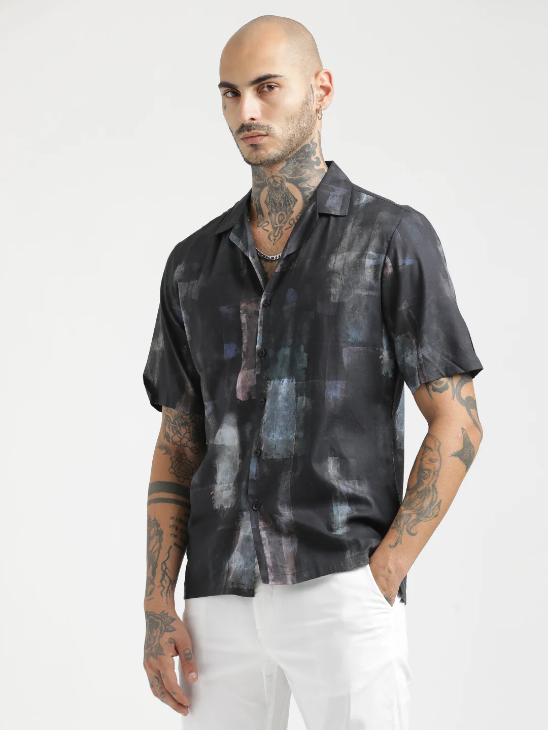 Men Printed Cotton Satin Shirt - Image 4