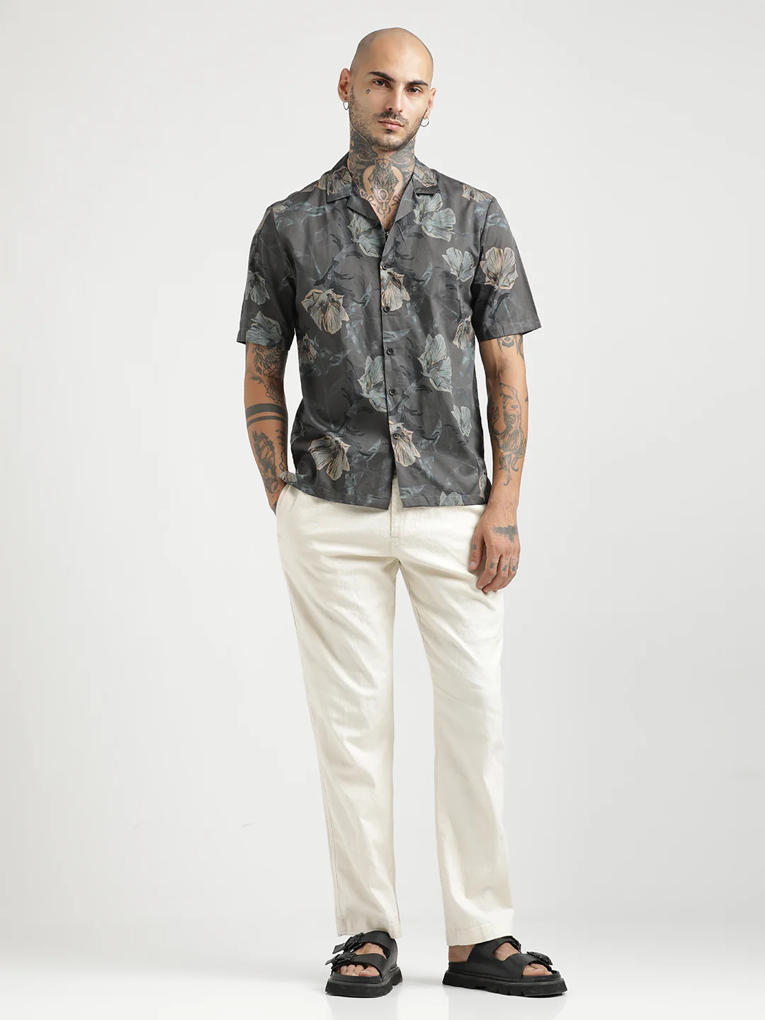 Men Printed Cotton Satin Shirt - Image 3