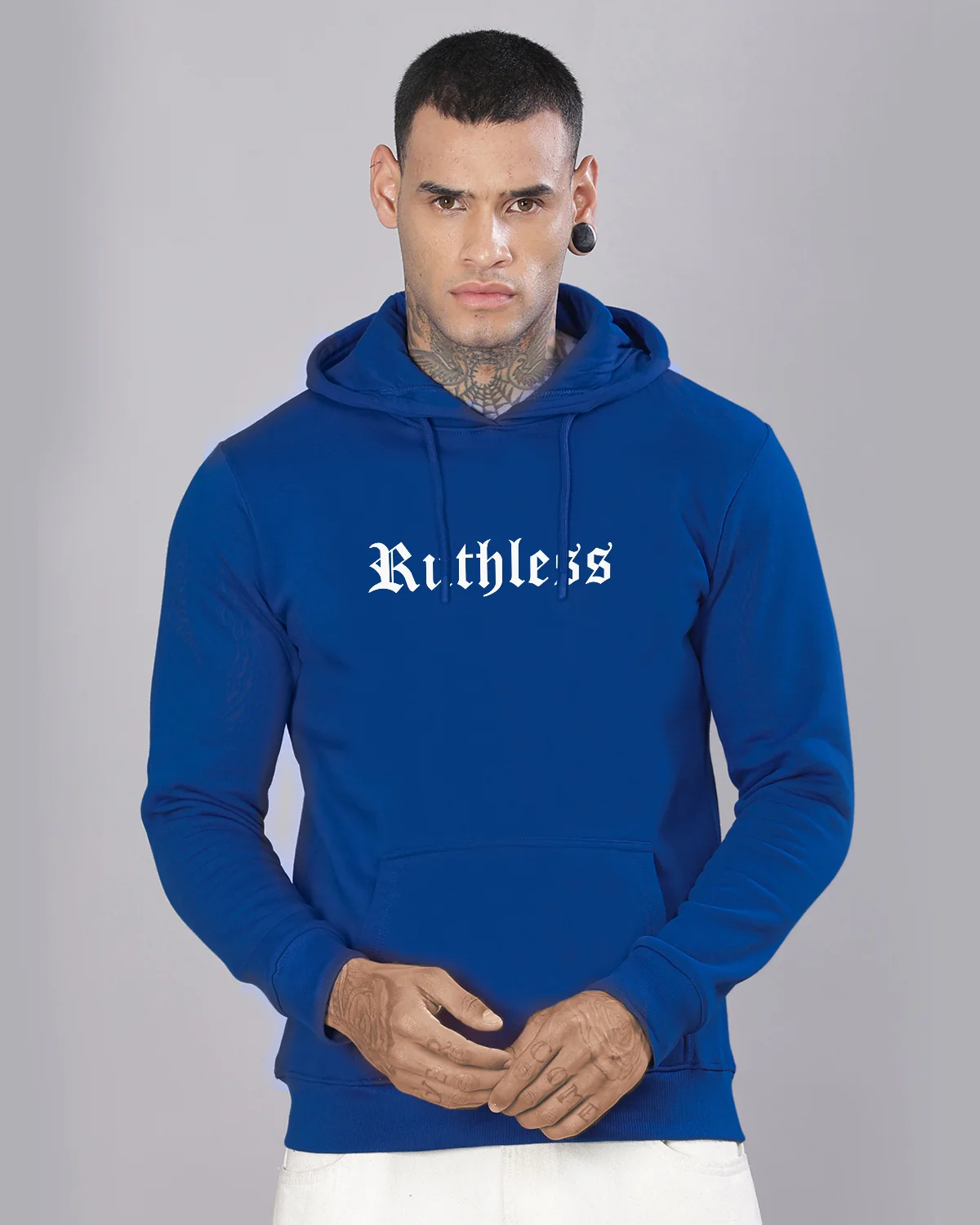 Men Blue Printed Hoodie - Image 2