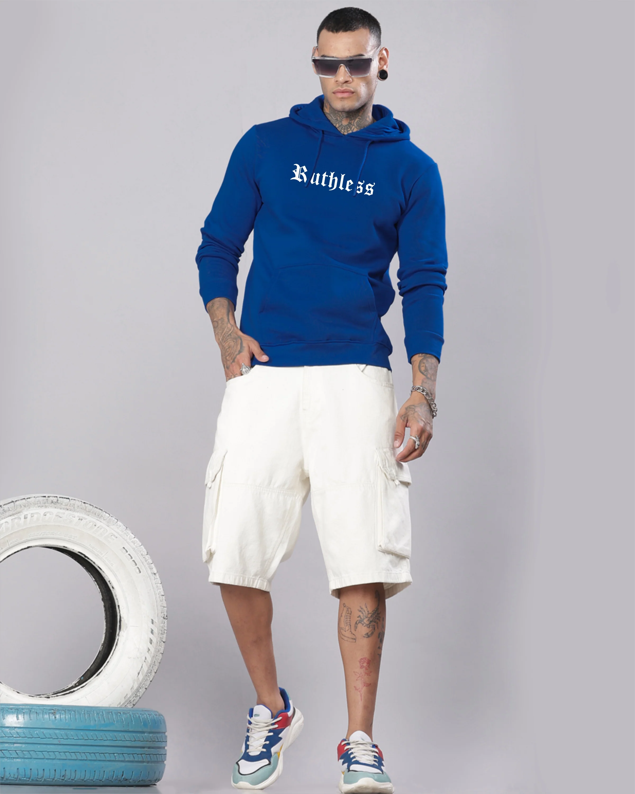 Men Blue Printed Hoodie - Image 5