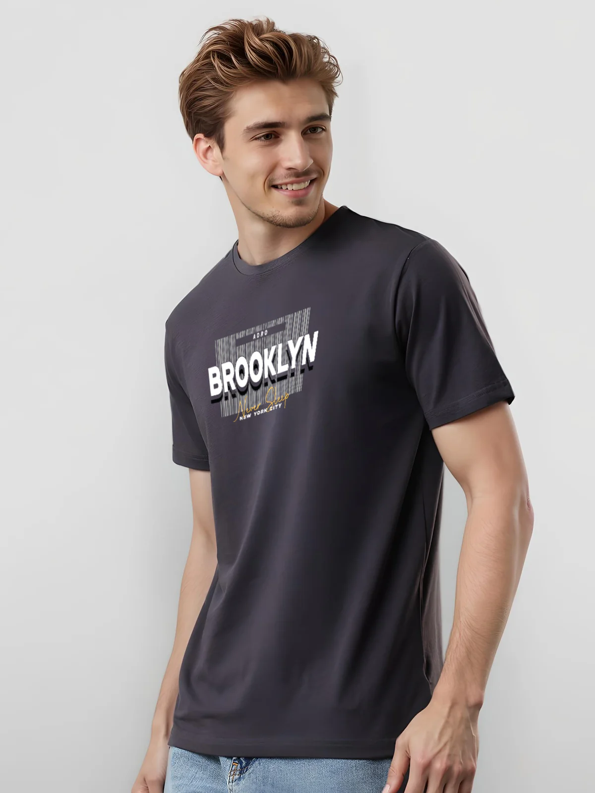 Men Printed Grey T Shirt - Image 4