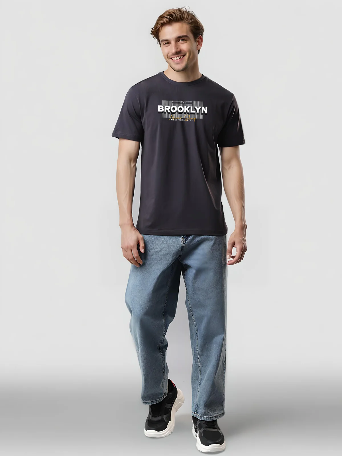 Men Printed Grey T Shirt - Image 5