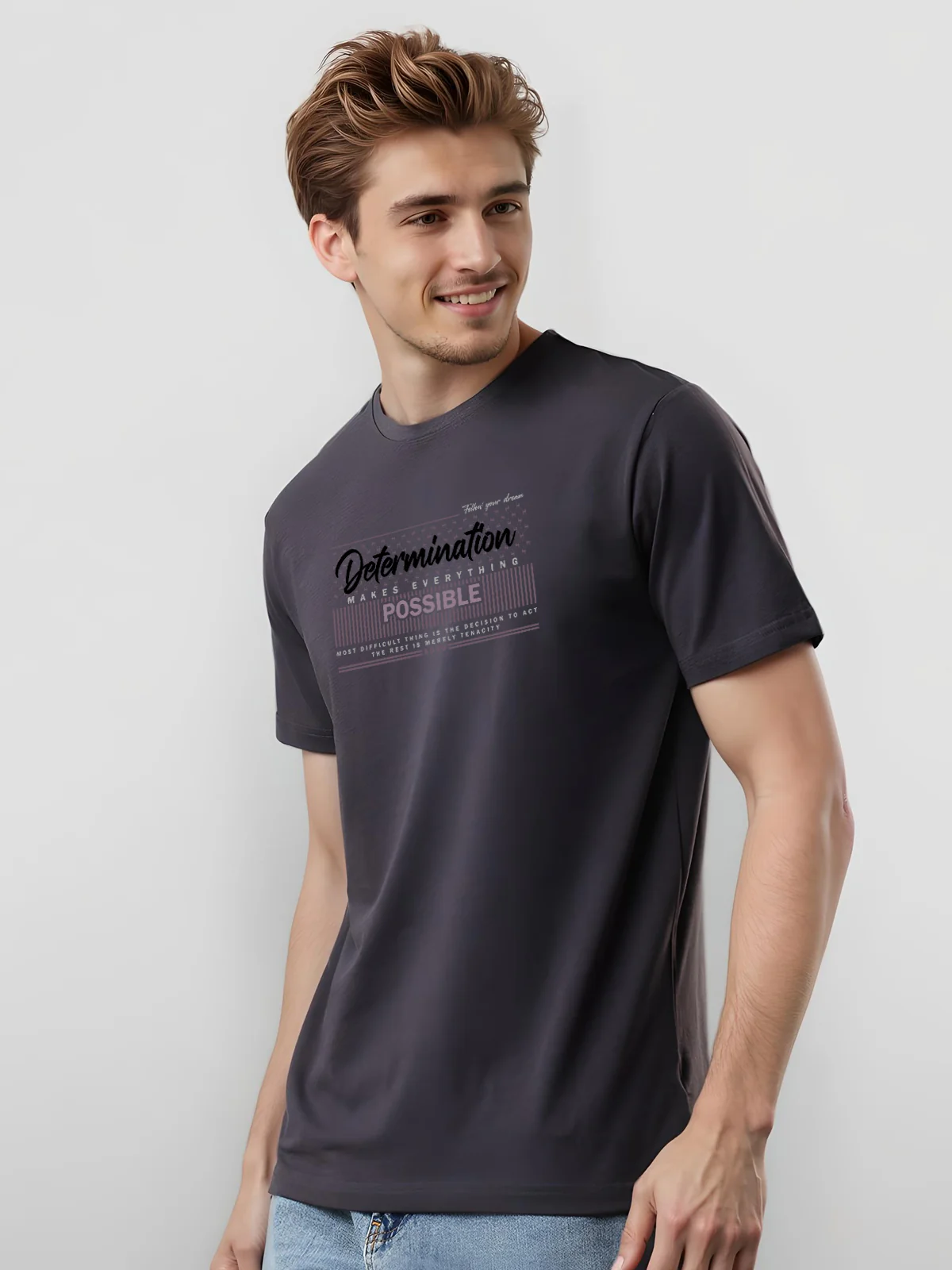 Men Printed Grey T Shirt - Image 2