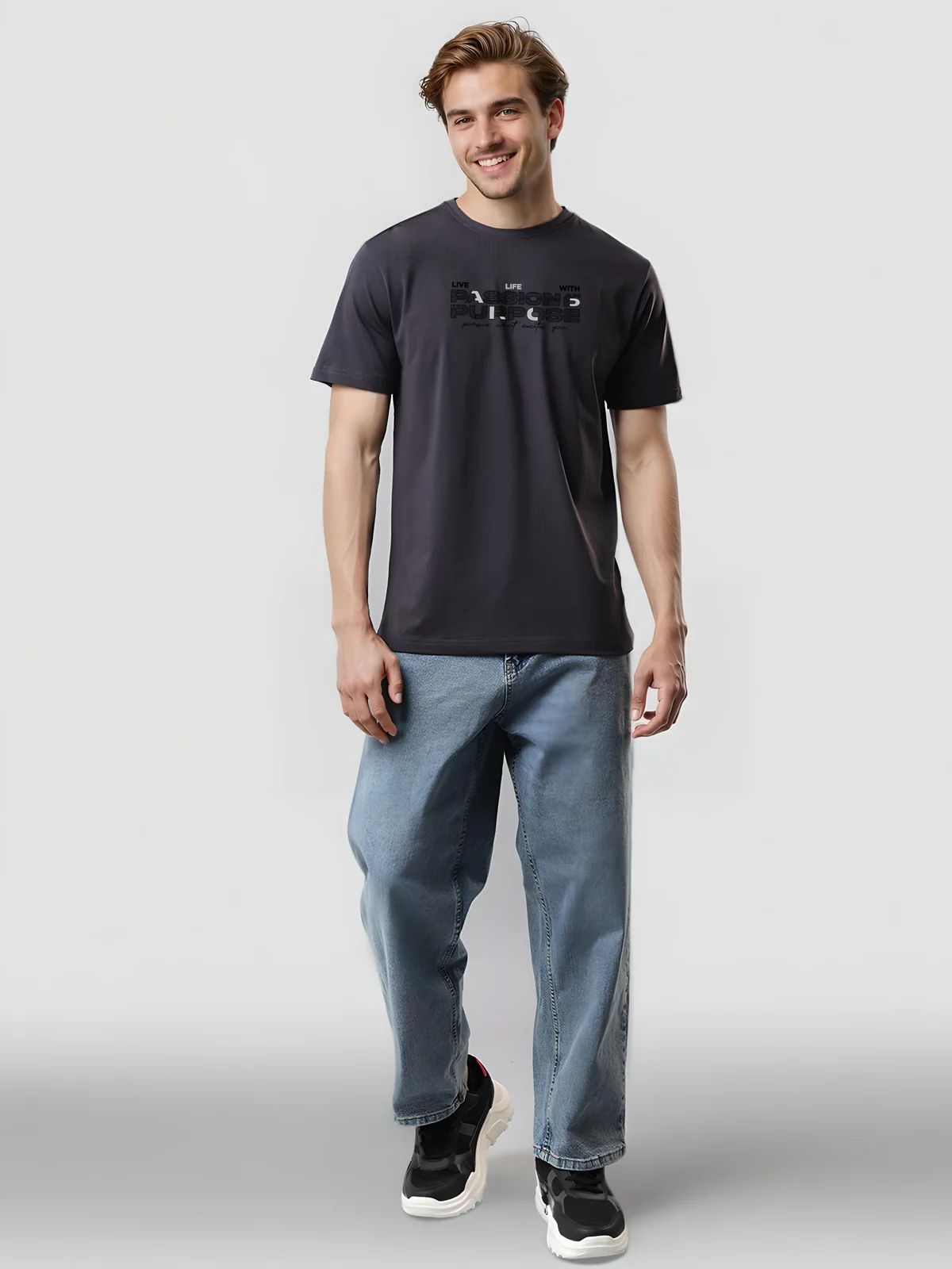 Men Printed Grey T Shirt - Image 4