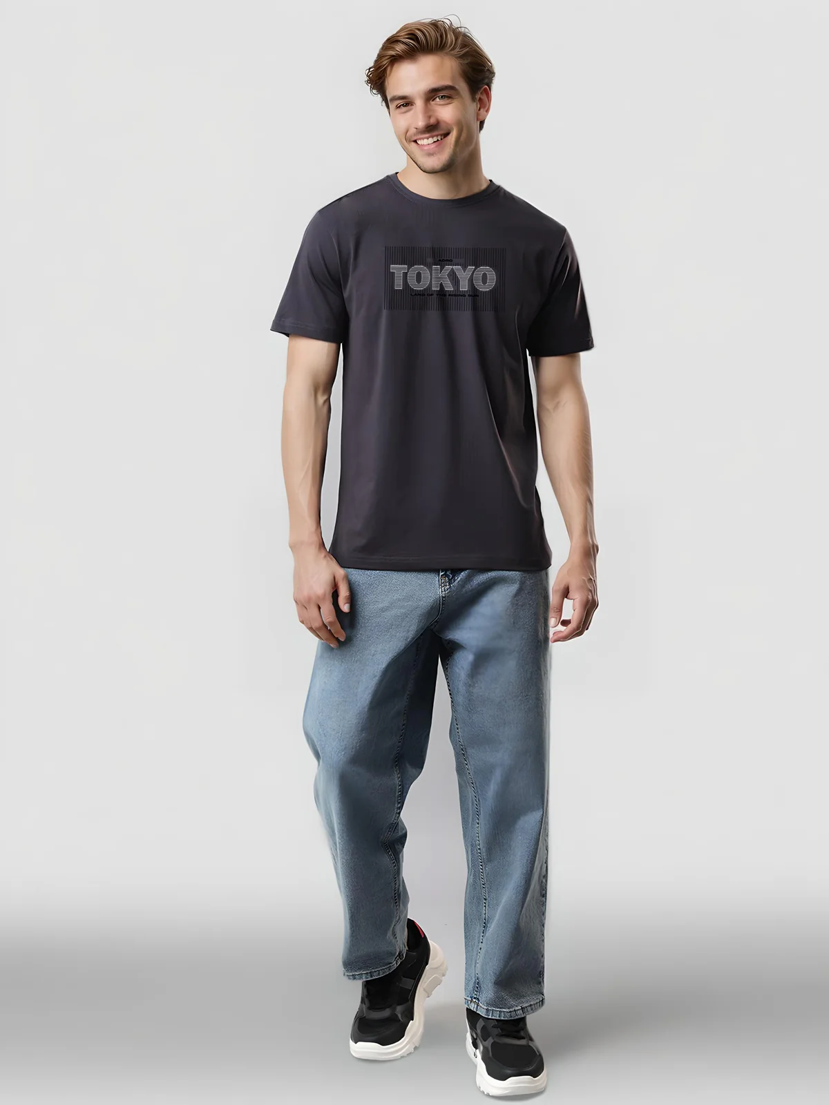 Men Printed Grey T Shirt - Image 4