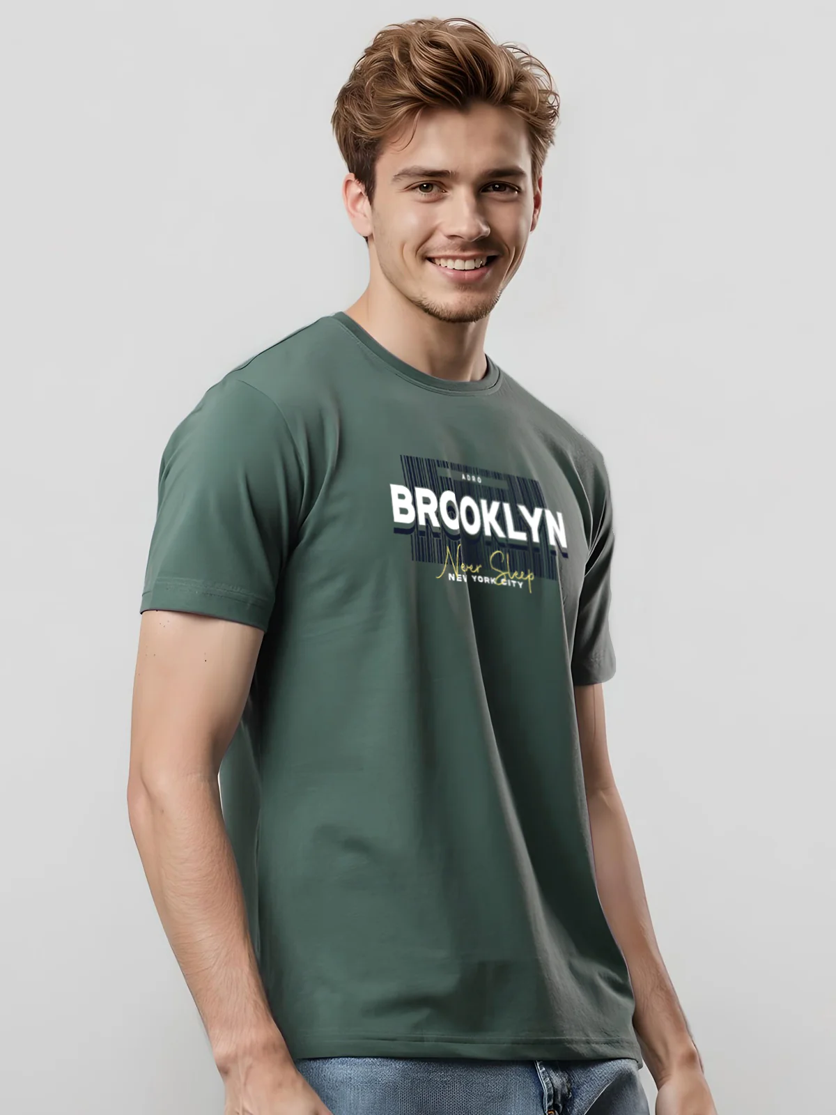 Men Printed Green T Shirt - Image 3