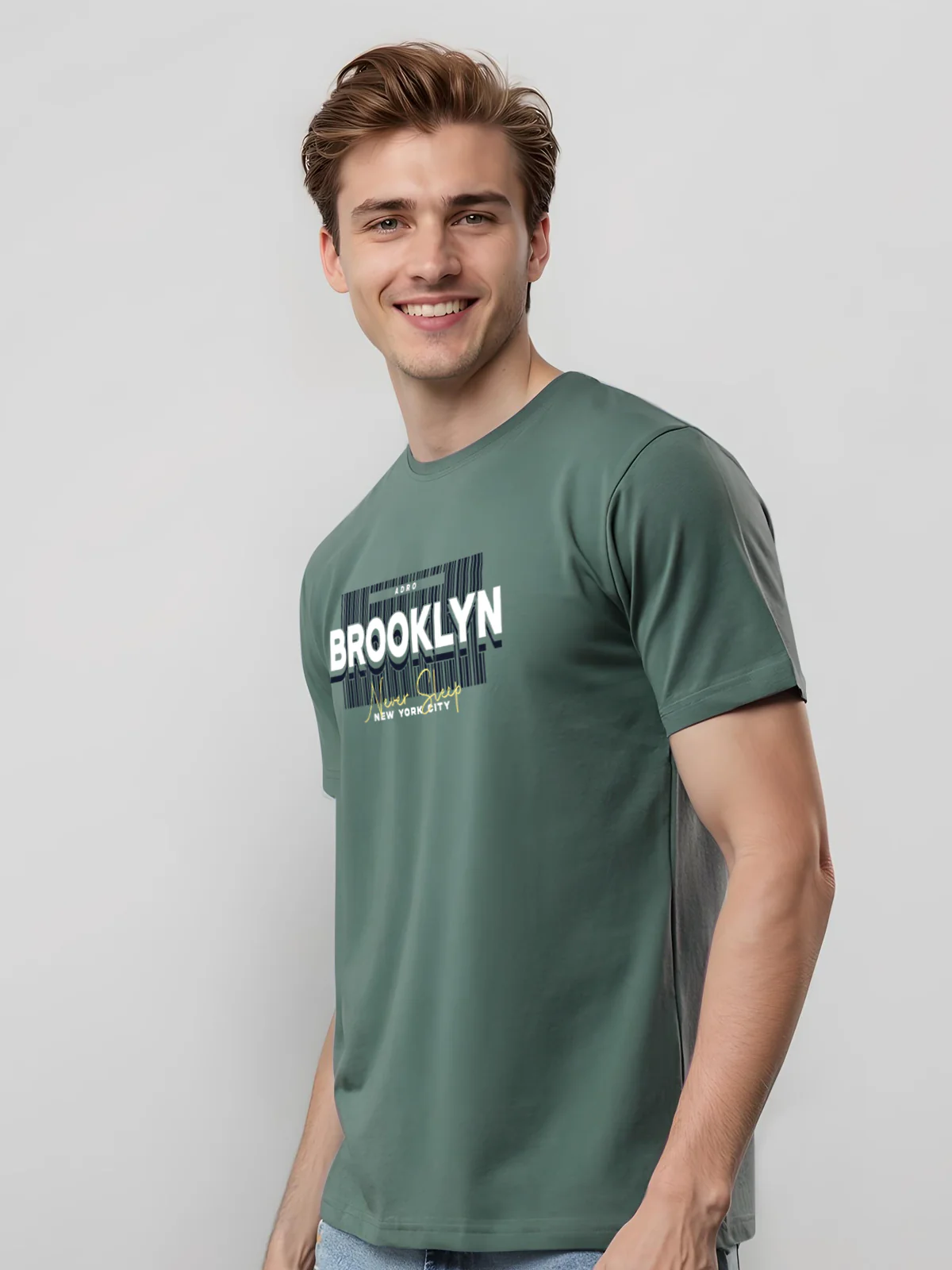 Men Printed Green T Shirt - Image 5