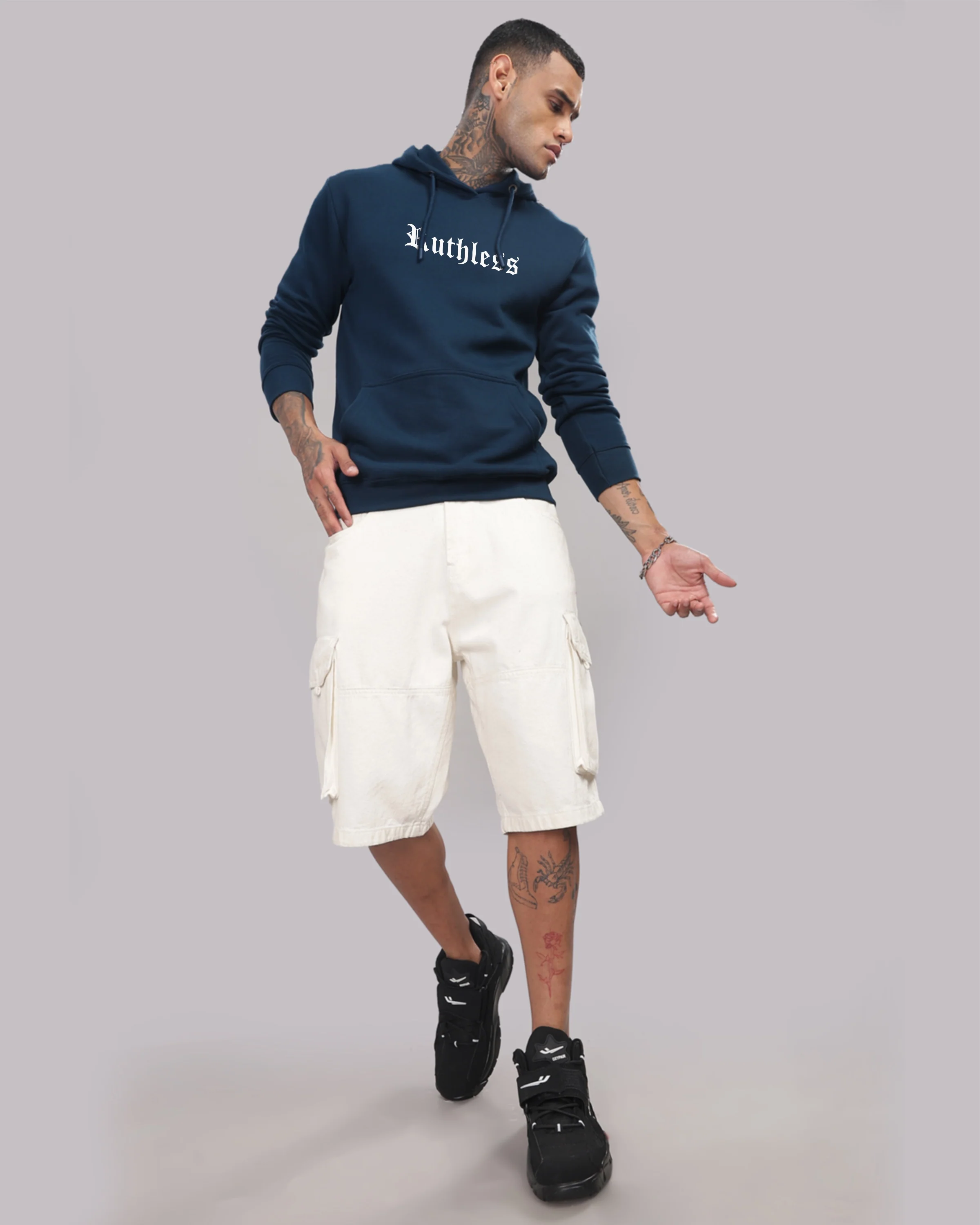 Men Printed Teal Hoodie - Image 2