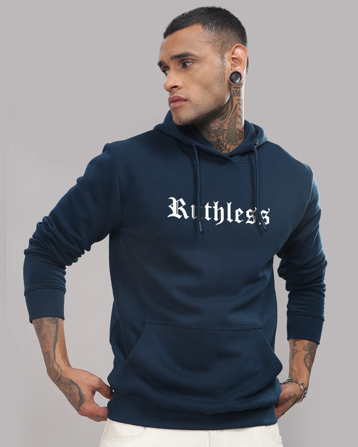 Men Printed Teal Hoodie - Image 5