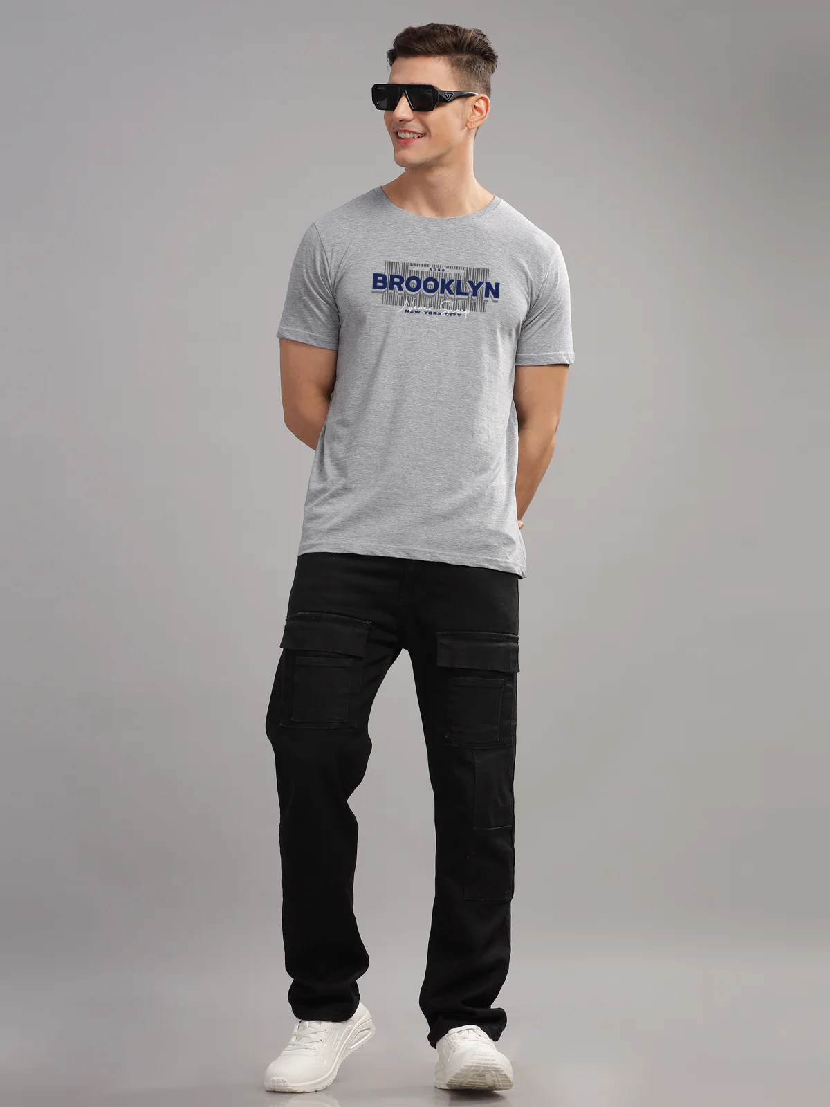 Men Printed Grey T Shirt - Image 4