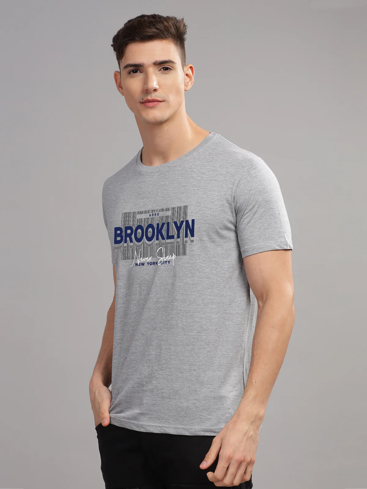 Men Printed Grey T Shirt - Image 5