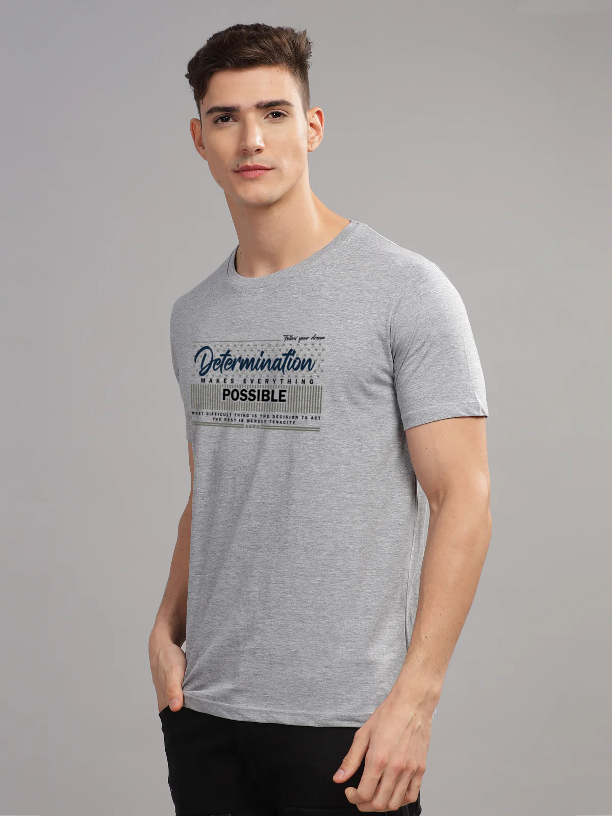 Men Printed Grey T Shirt - Image 4