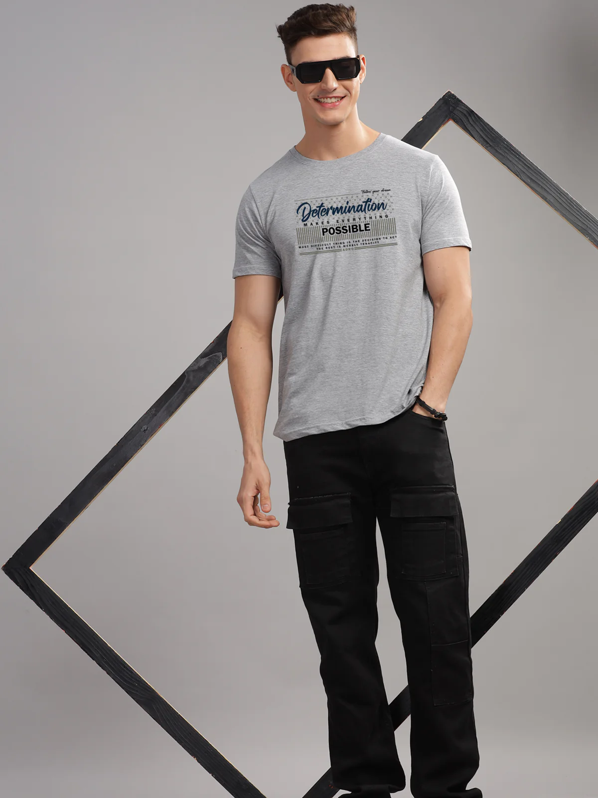 Men Printed Grey T Shirt - Image 5