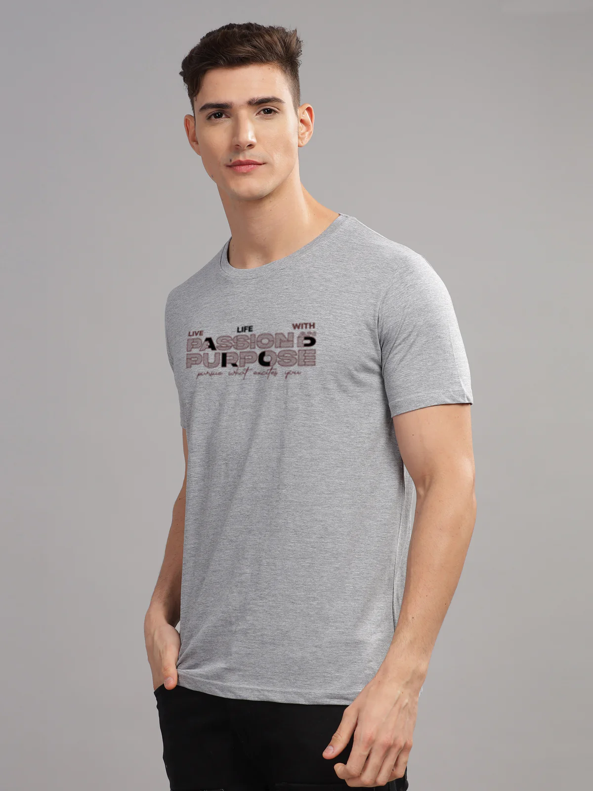 Men Printed Grey T Shirt - Image 4