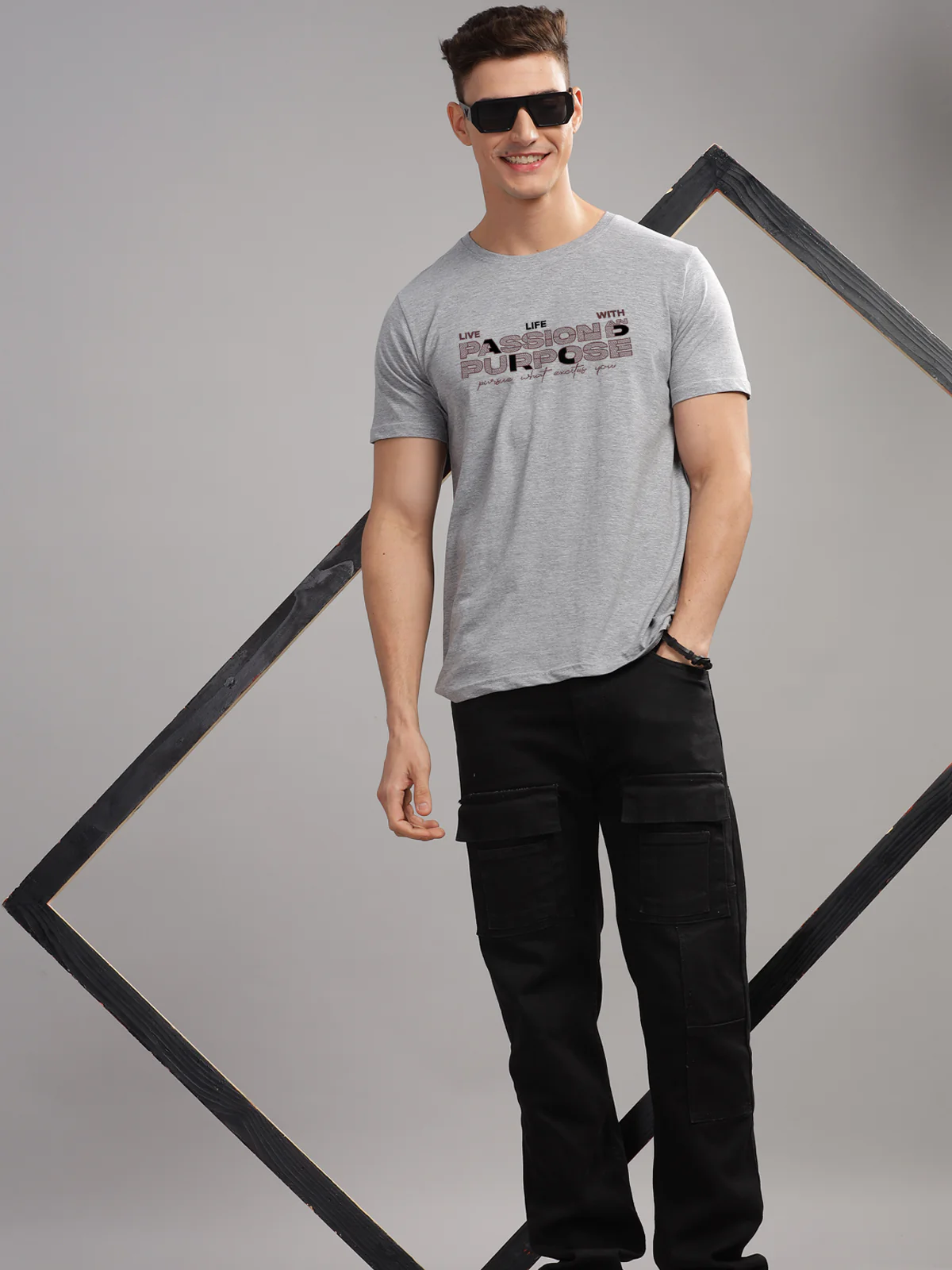 Men Printed Grey T Shirt - Image 5