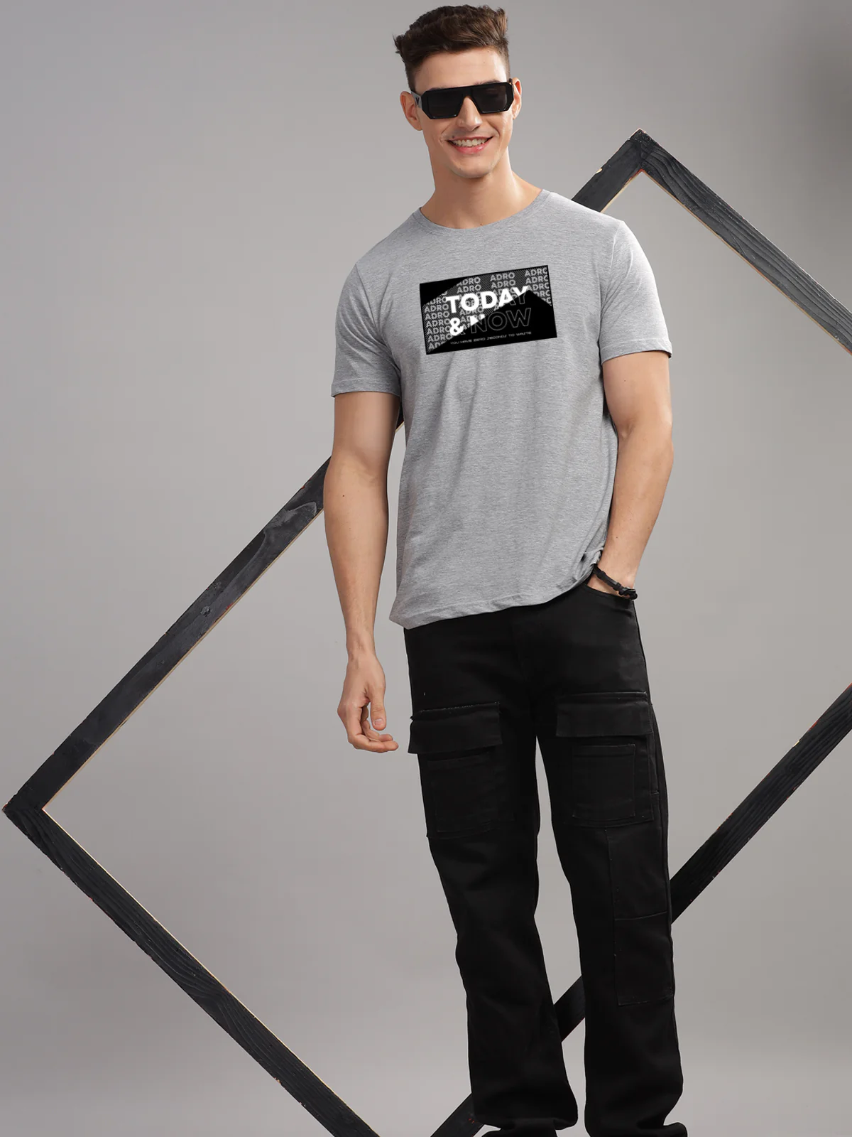 Men Printed Grey T Shirt - Image 2