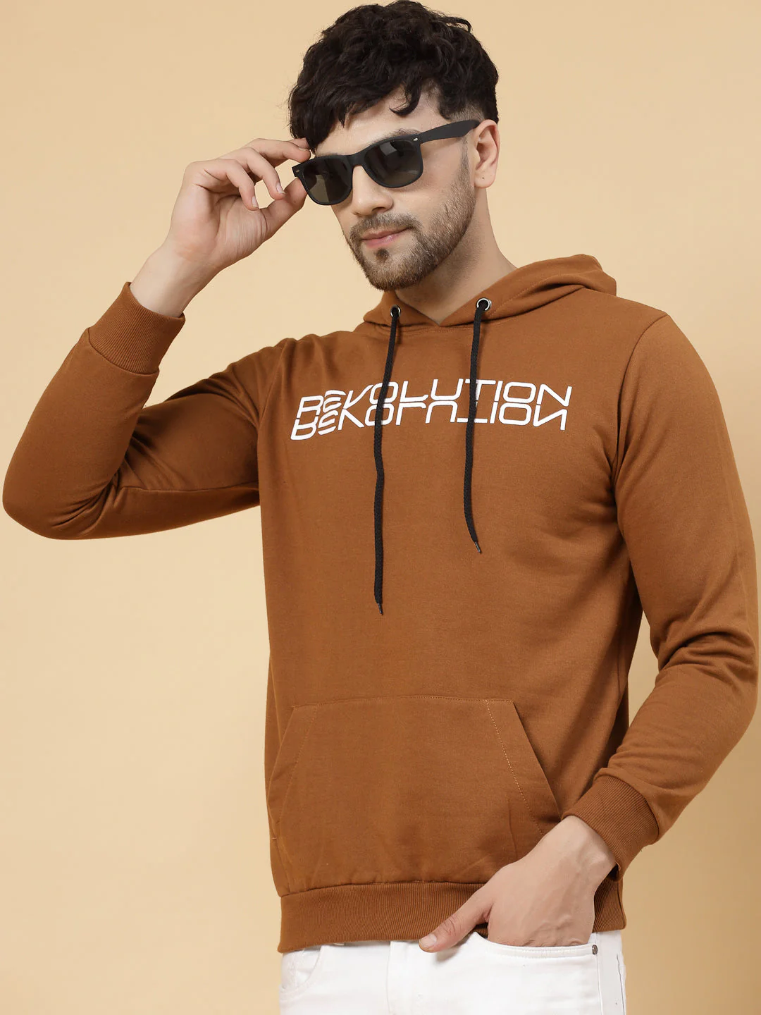 Men Printed Hooded Fleece Sweatshirt - Image 3