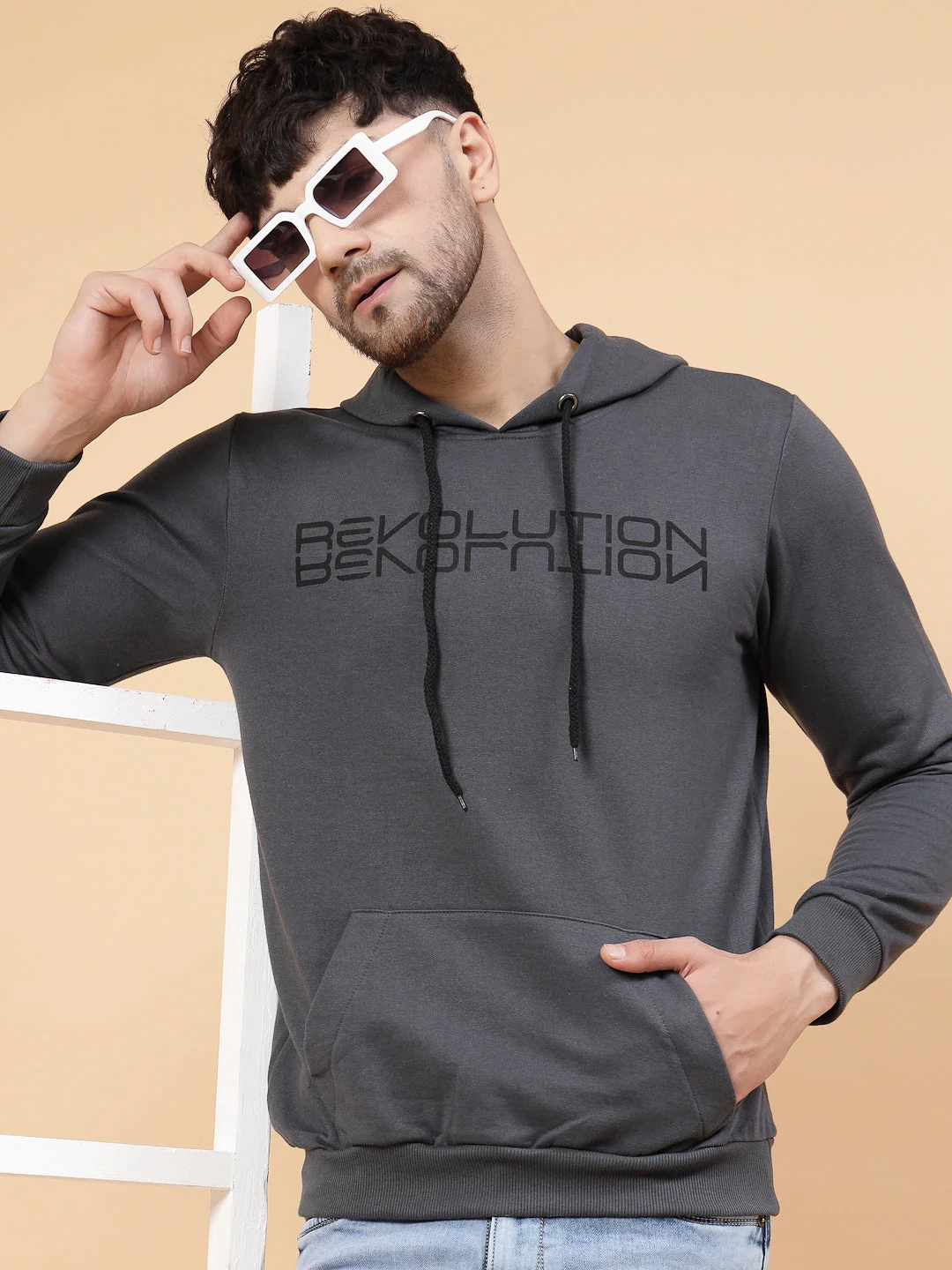 Men Printed Hooded Fleece Sweatshirt - Image 4