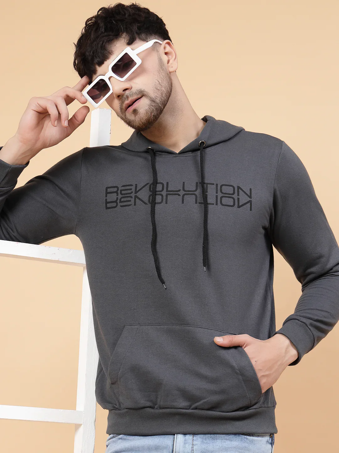 Men Printed Hooded Fleece Sweatshirt - Image 3