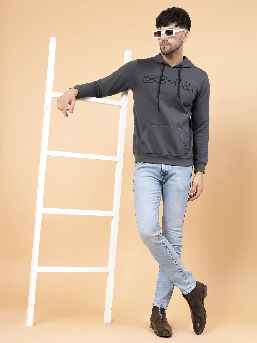 Men Printed Hooded Fleece Sweatshirt - Image 4