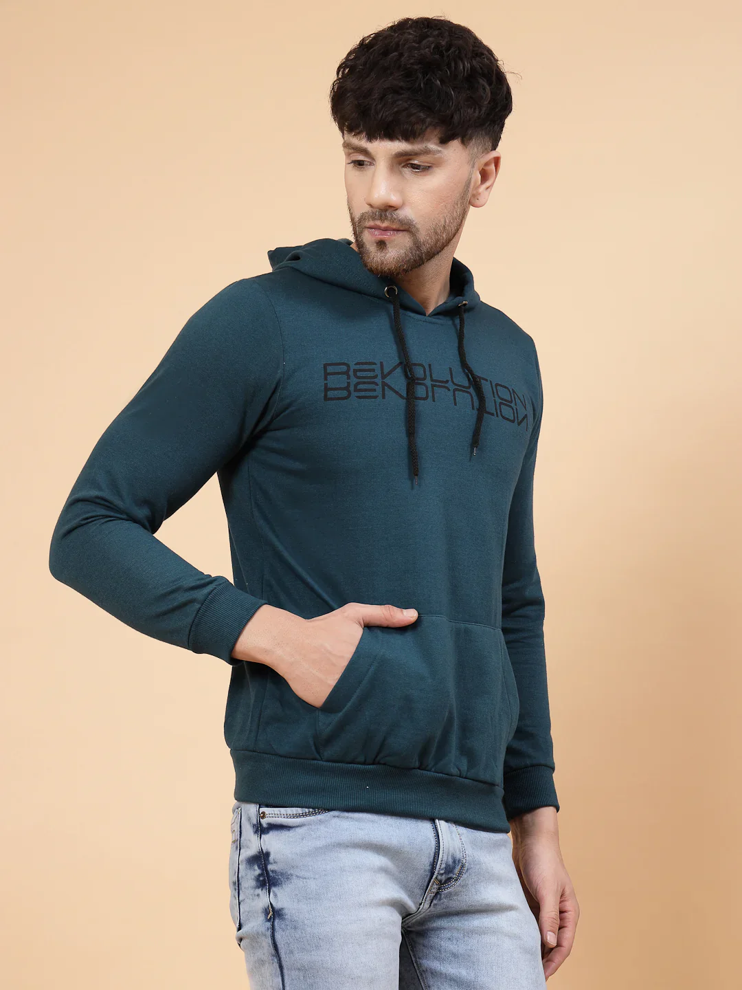 Men Printed Hooded Fleece Sweatshirt - Image 3