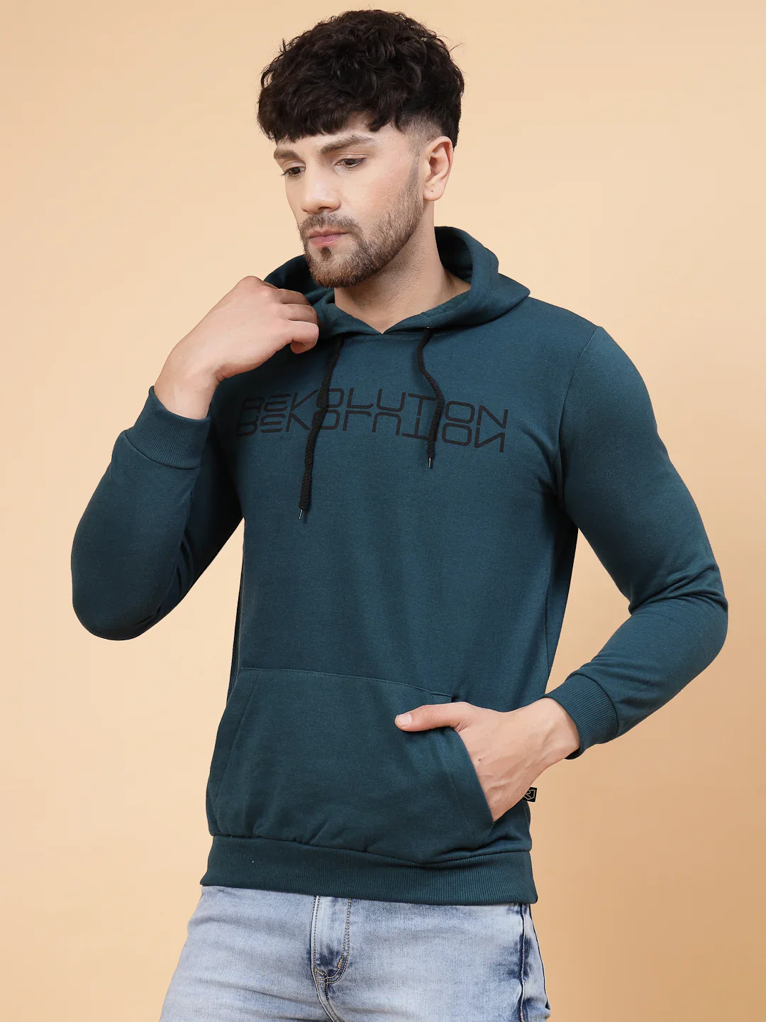 Men Printed Hooded Fleece Sweatshirt - Image 5