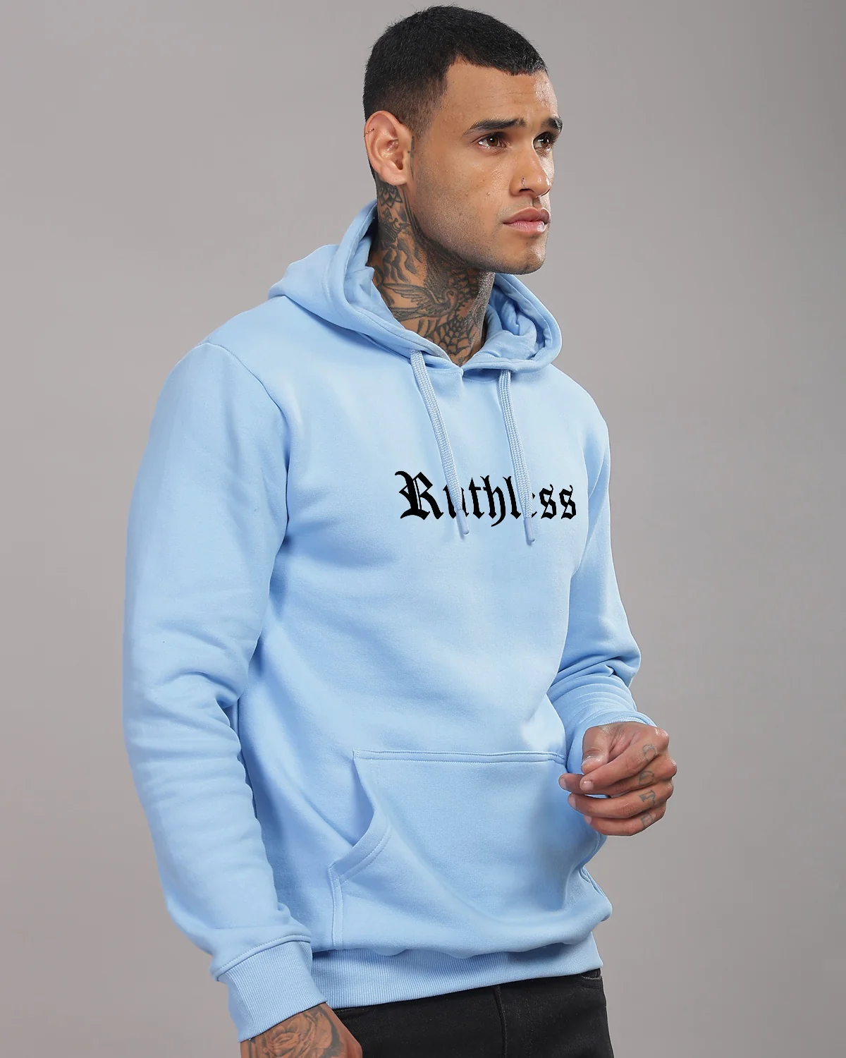 Men Printed Blue Hoodie - Image 5