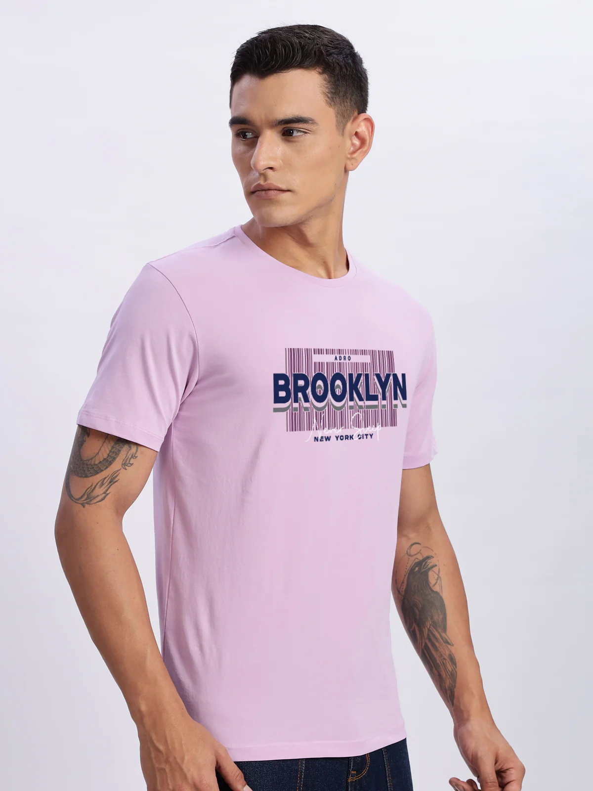Men Printed Lavender T Shirt - Image 3