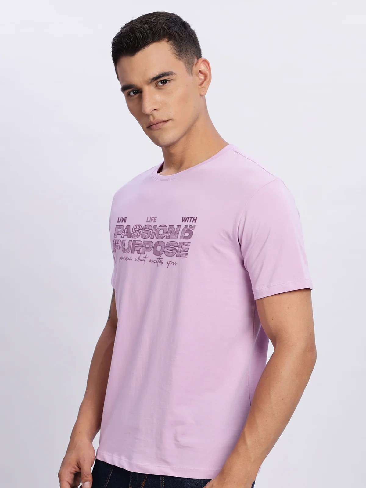 Men Printed Lavender T Shirt - Image 5