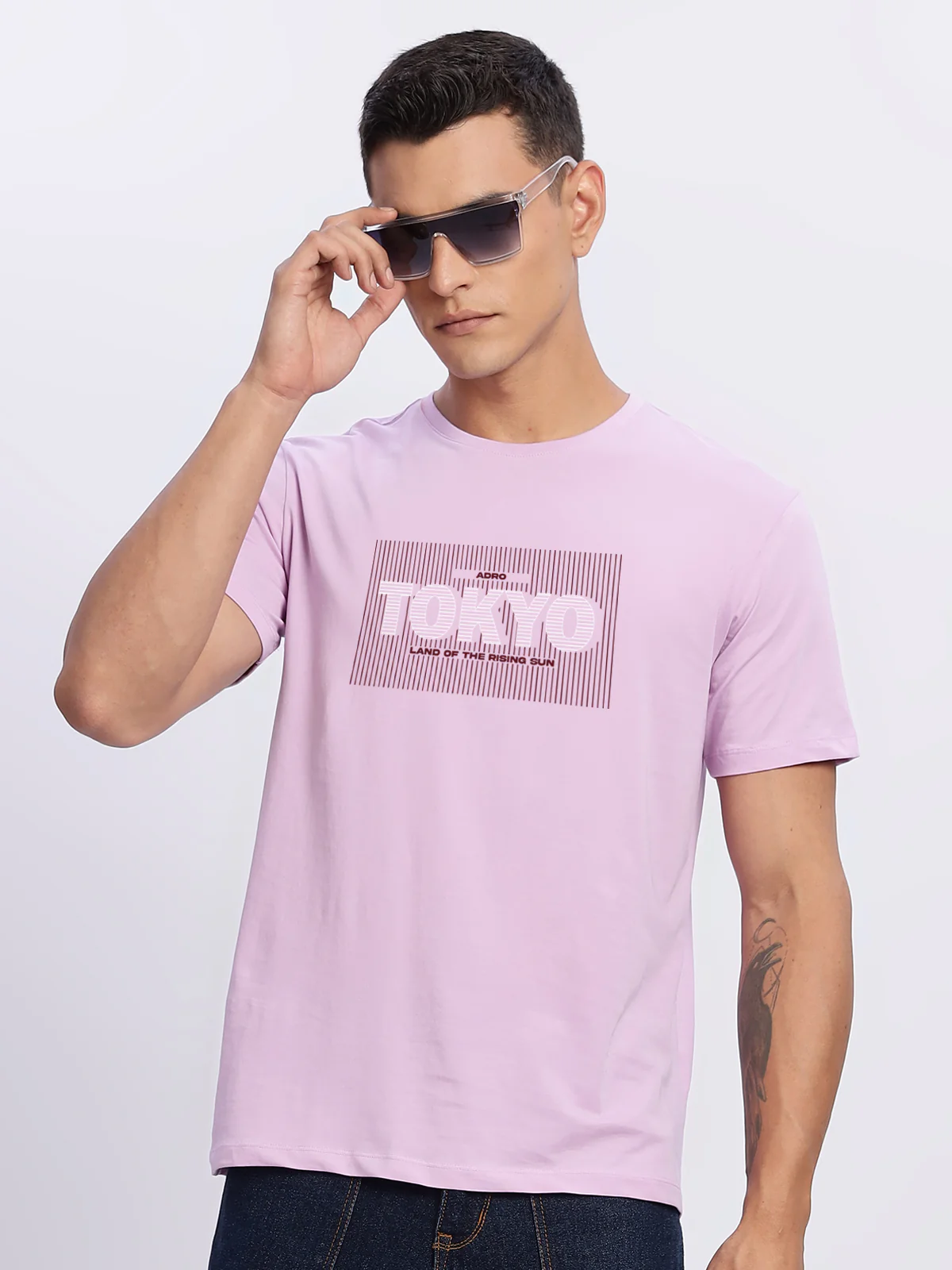 Men Printed Lavender T Shirt - Image 3