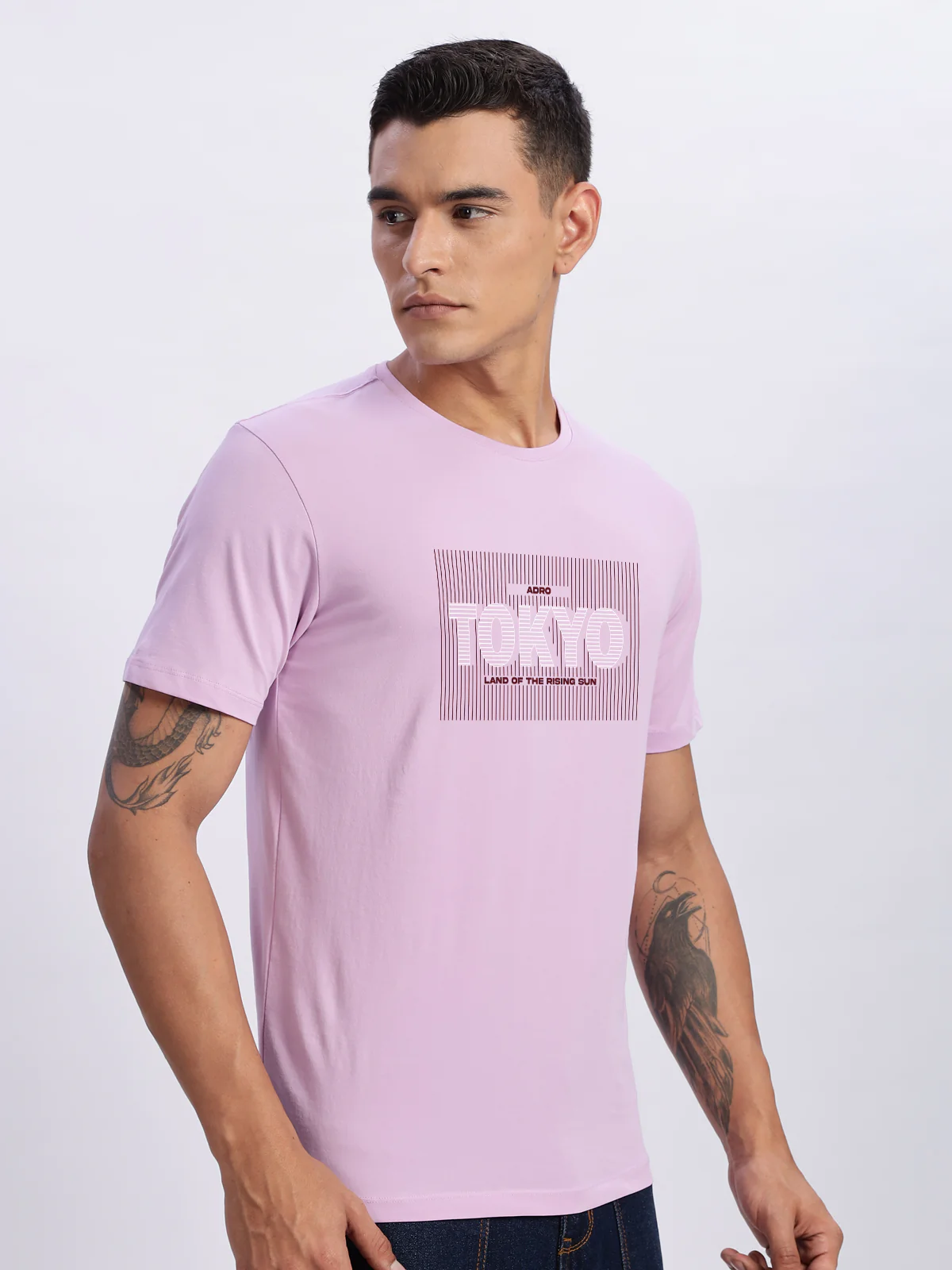 Men Printed Lavender T Shirt - Image 4