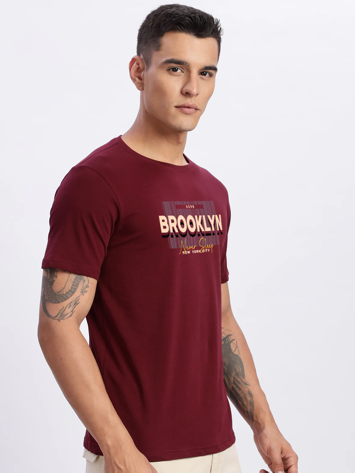 Men Printed Light Maroon T Shirt - Image 4