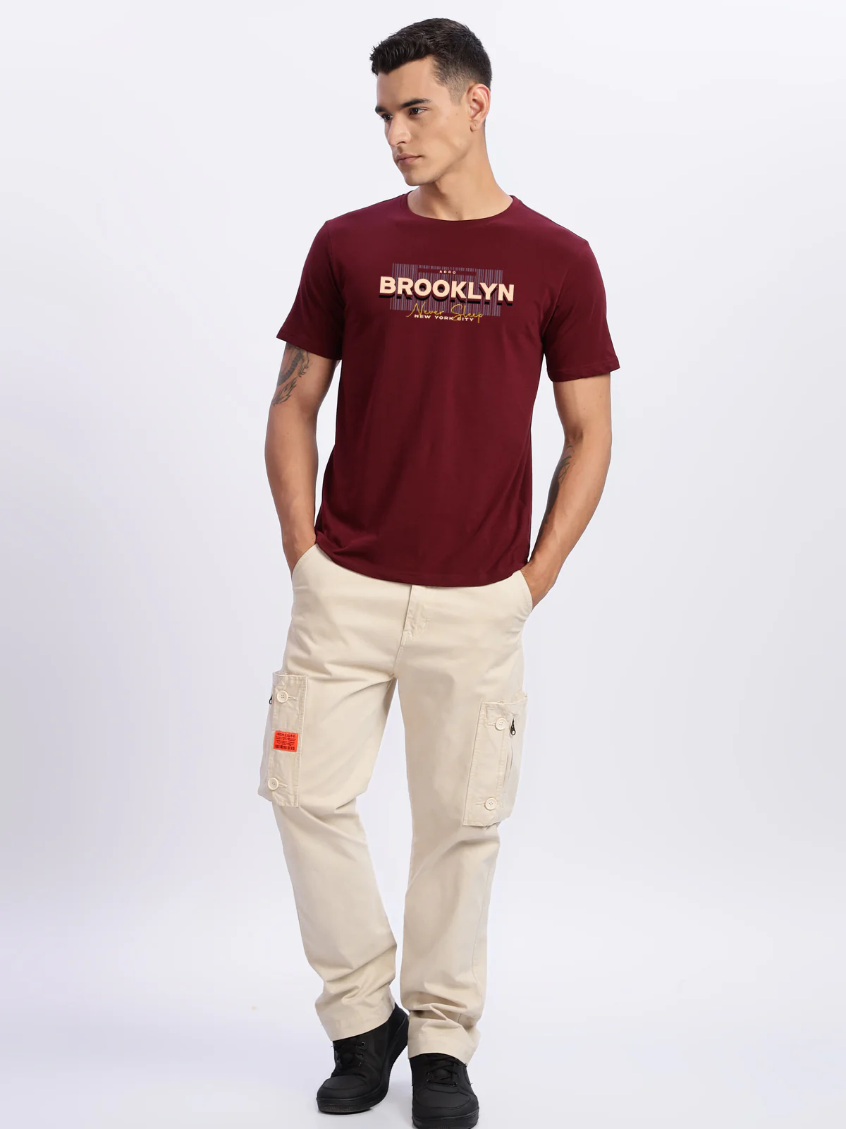 Men Printed Light Maroon T Shirt - Image 5