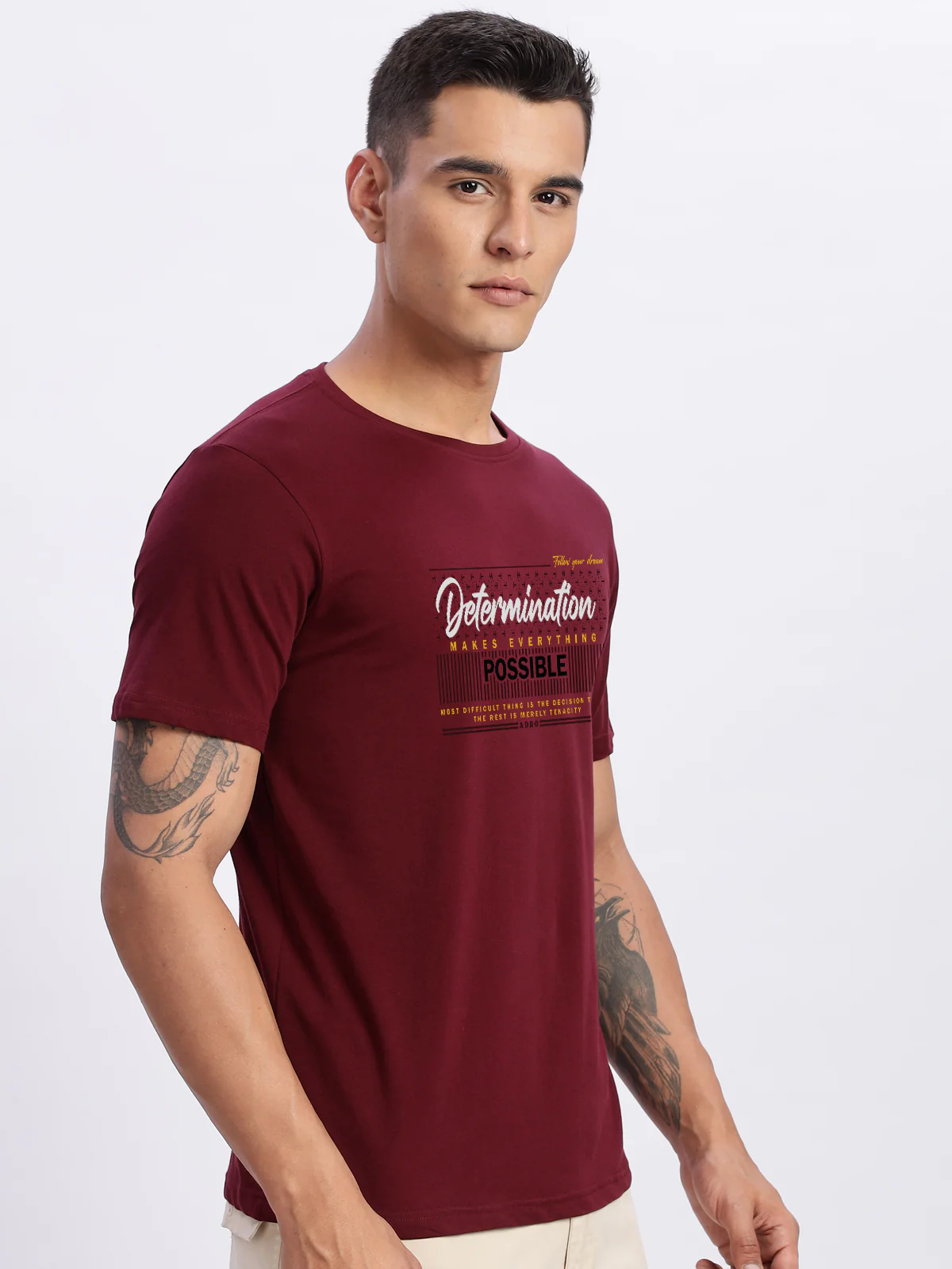 Men Printed Light Maroon T Shirt - Image 4